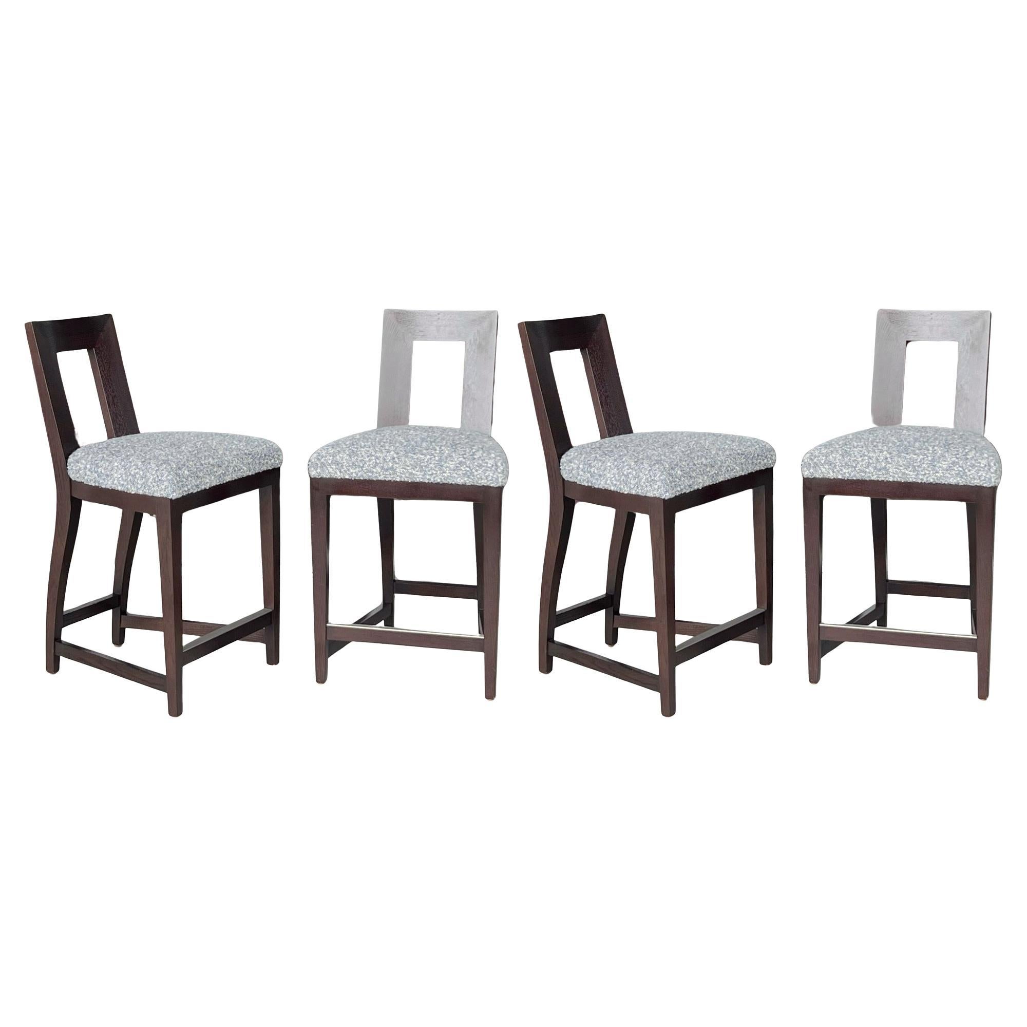 Set of 4 Donghia Ebonized Oak Bar Stools Counterheight For Sale