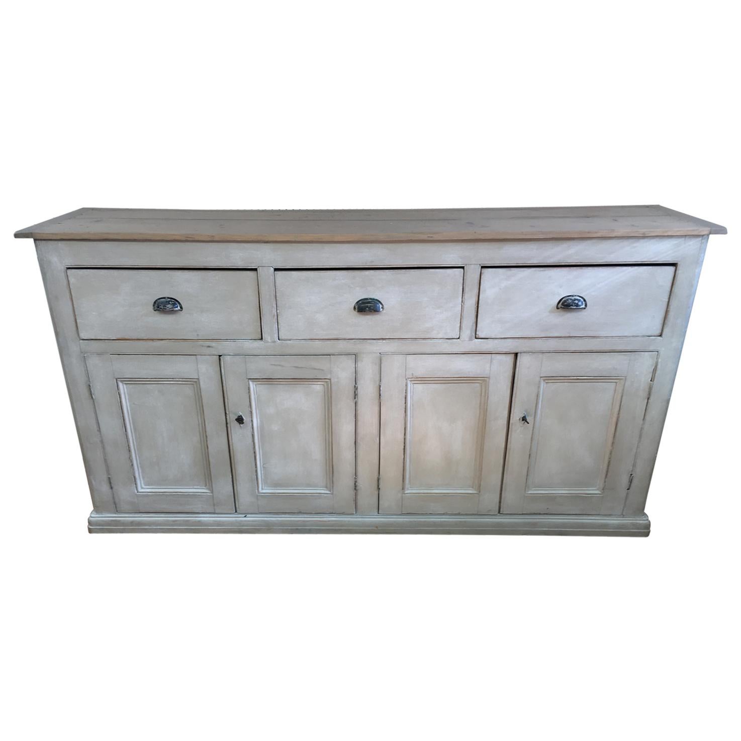 4-Door, 3-Drawer English Base with Scrubbed Pine Top