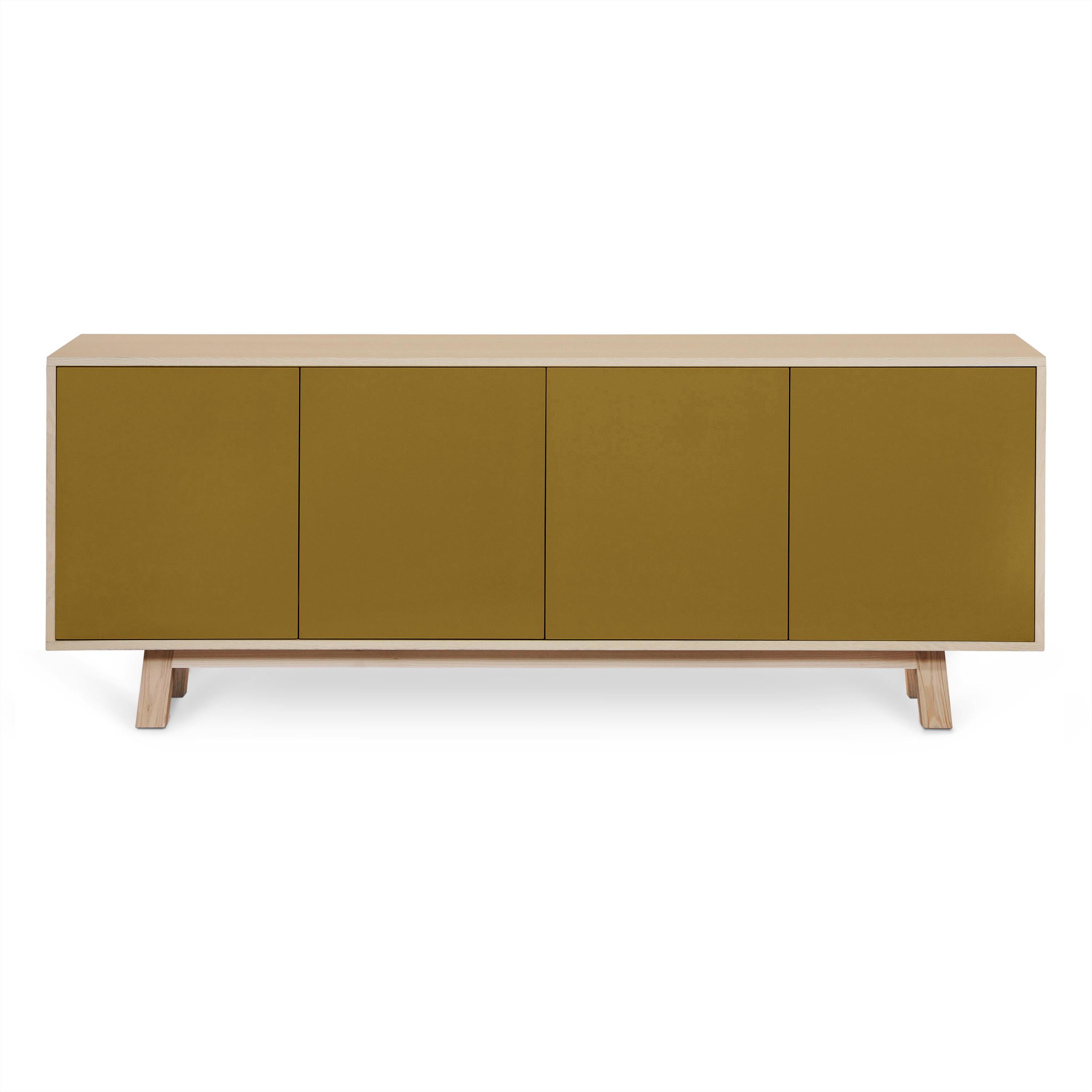 French 4-Door Low Sideboard in Pefc-Certified Ash Wood, 11 Colors Available For Sale