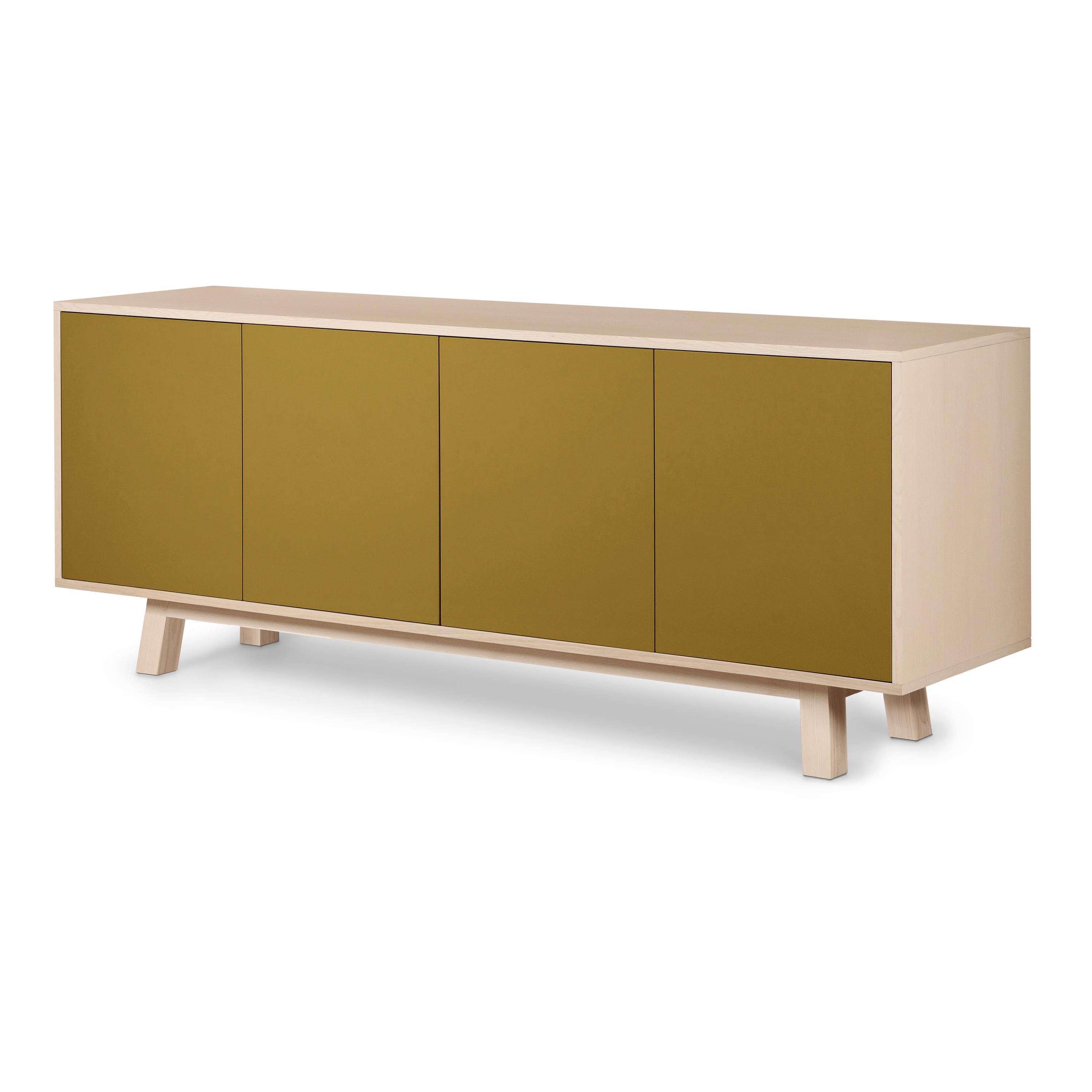Woodwork 4-Door Low Sideboard in Pefc-Certified Ash Wood, 11 Colors Available For Sale