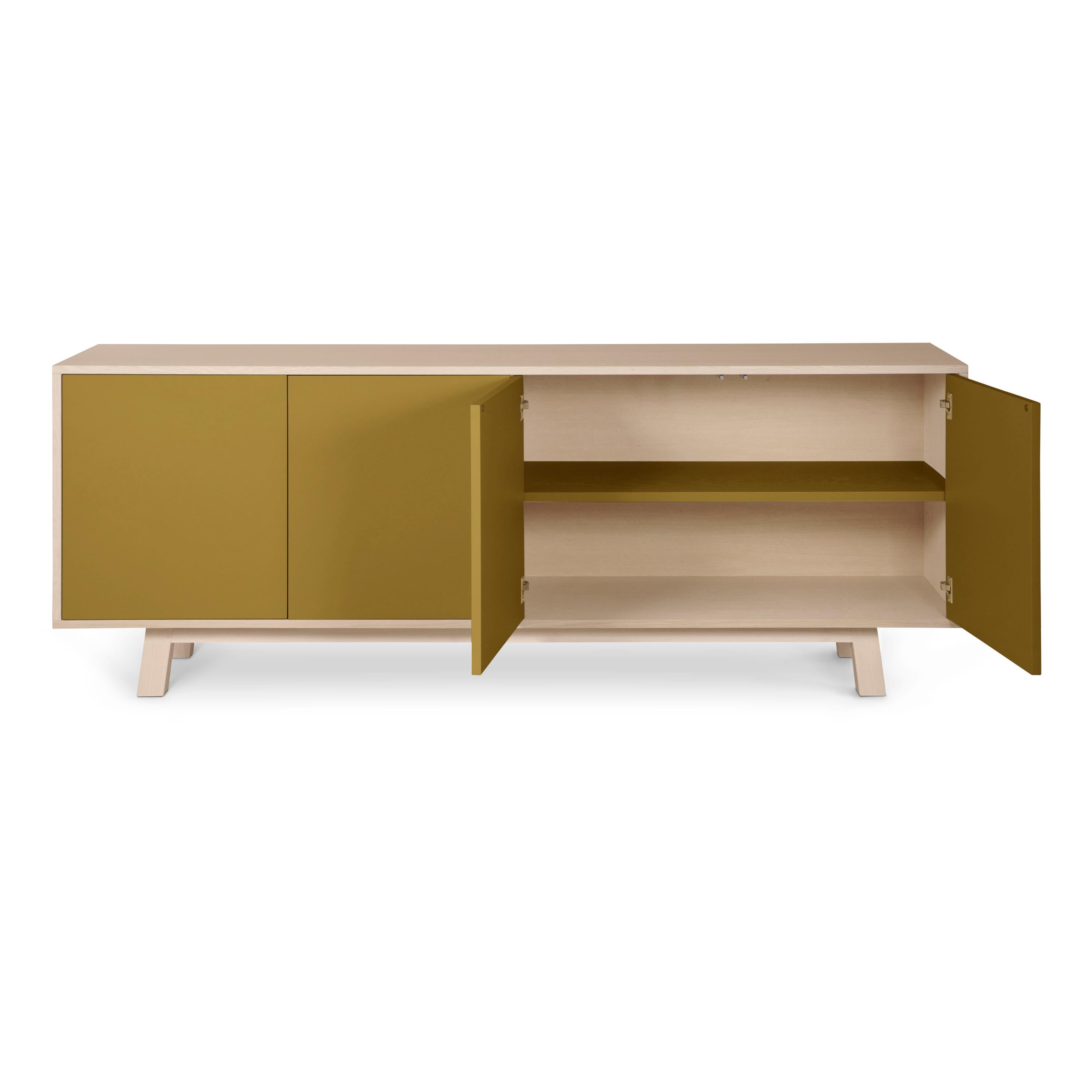 4-Door Low Sideboard in Pefc-Certified Ash Wood, 11 Colors Available In New Condition For Sale In Landivy, FR