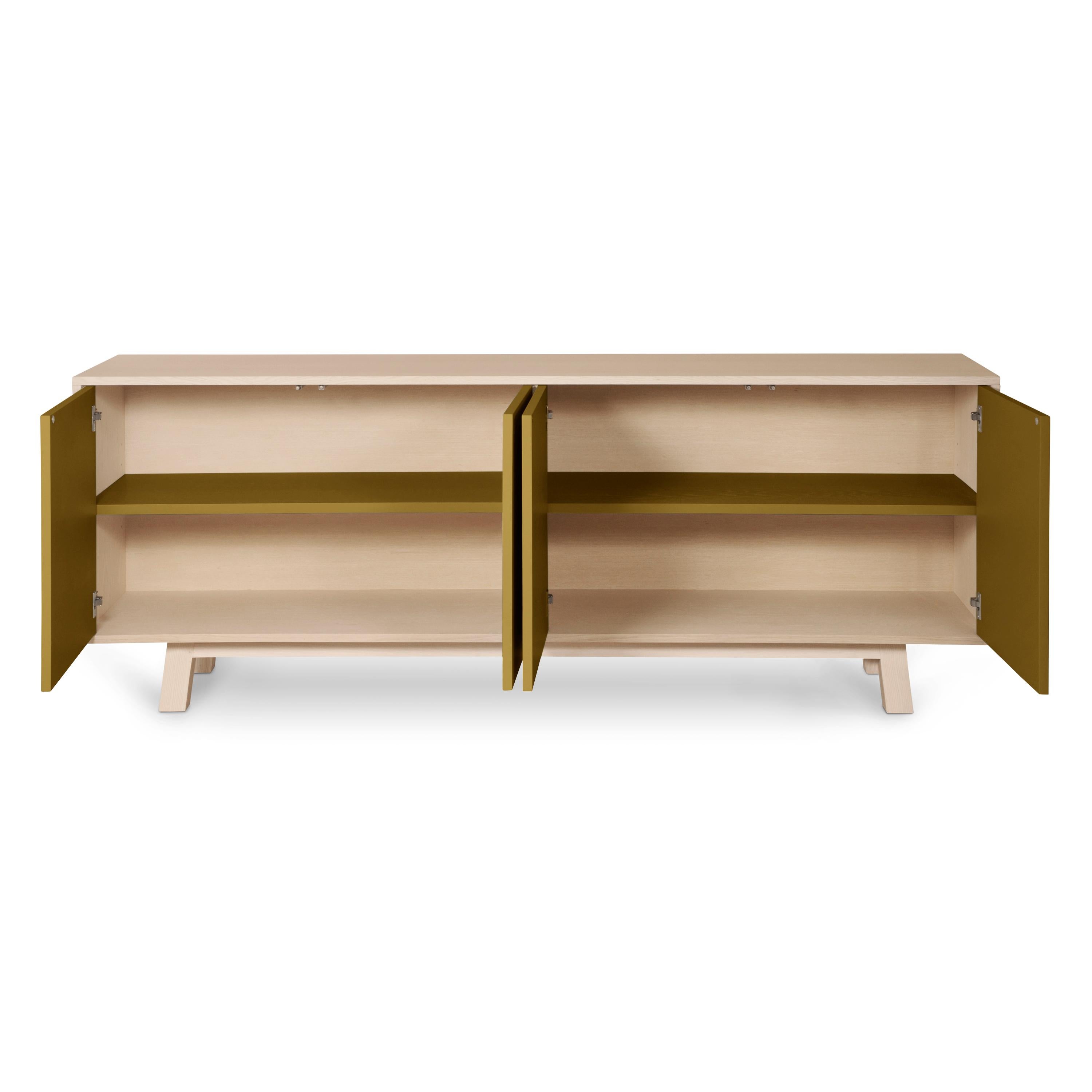 4-Door Low Sideboard in Pefc-Certified Ash Wood, 11 Colors Available For Sale 1