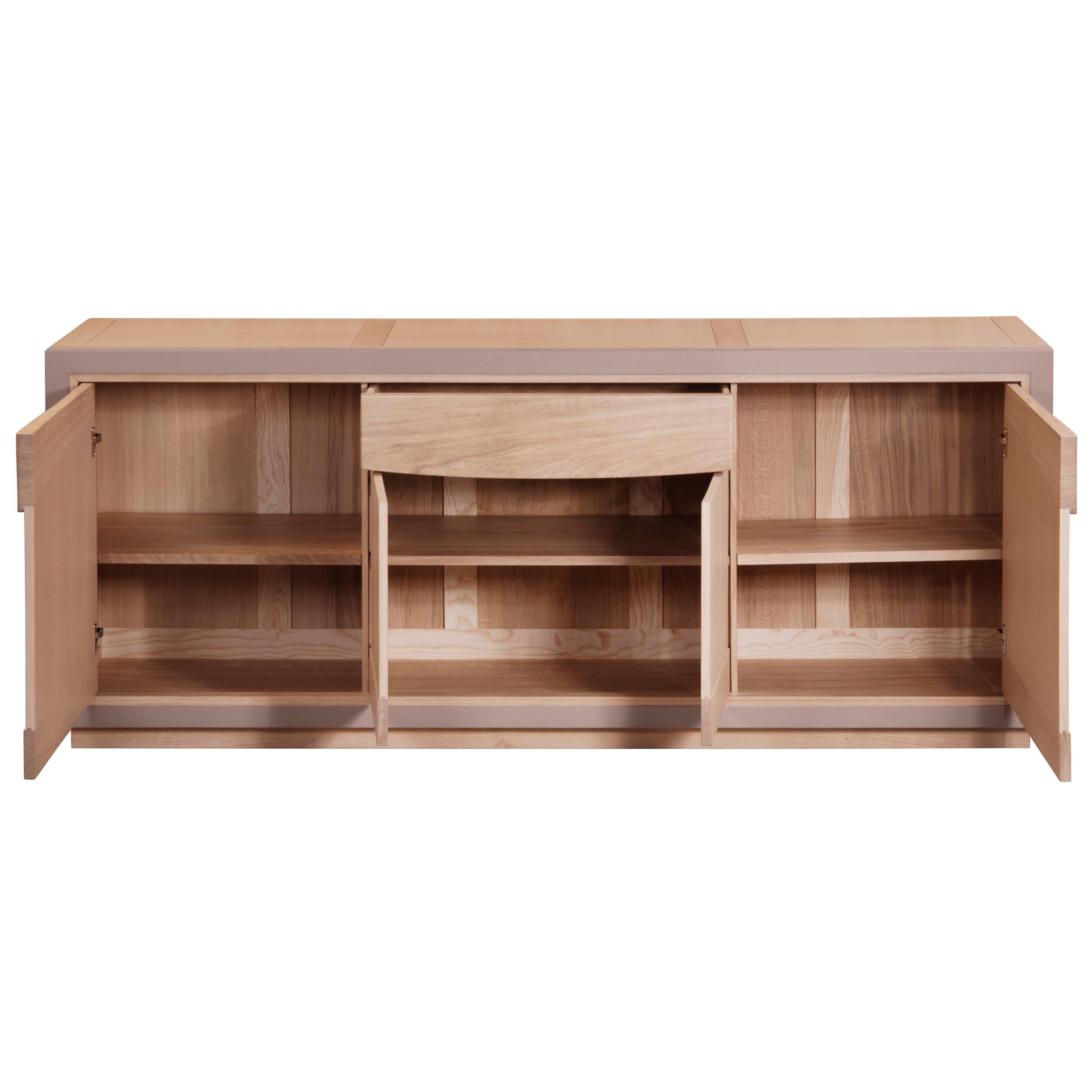 French 4-Door Sideboard in Natural Solid Oak, Design C. Lecomte, 100% Made in France For Sale
