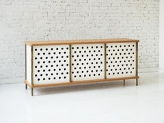 4 Door Strata Credenza with No Top Shelves in Walnut and Brass by Fort Standard