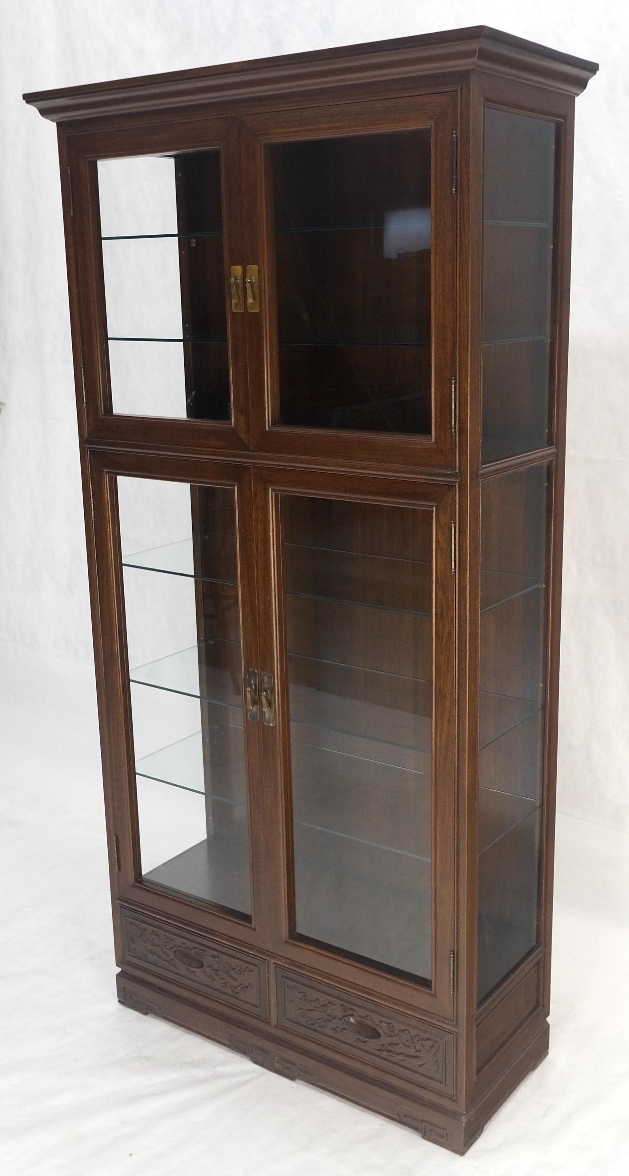 Anglo-indiano 4 ante in teak intagliato 5 ripiani 2 cassetti in basso 72