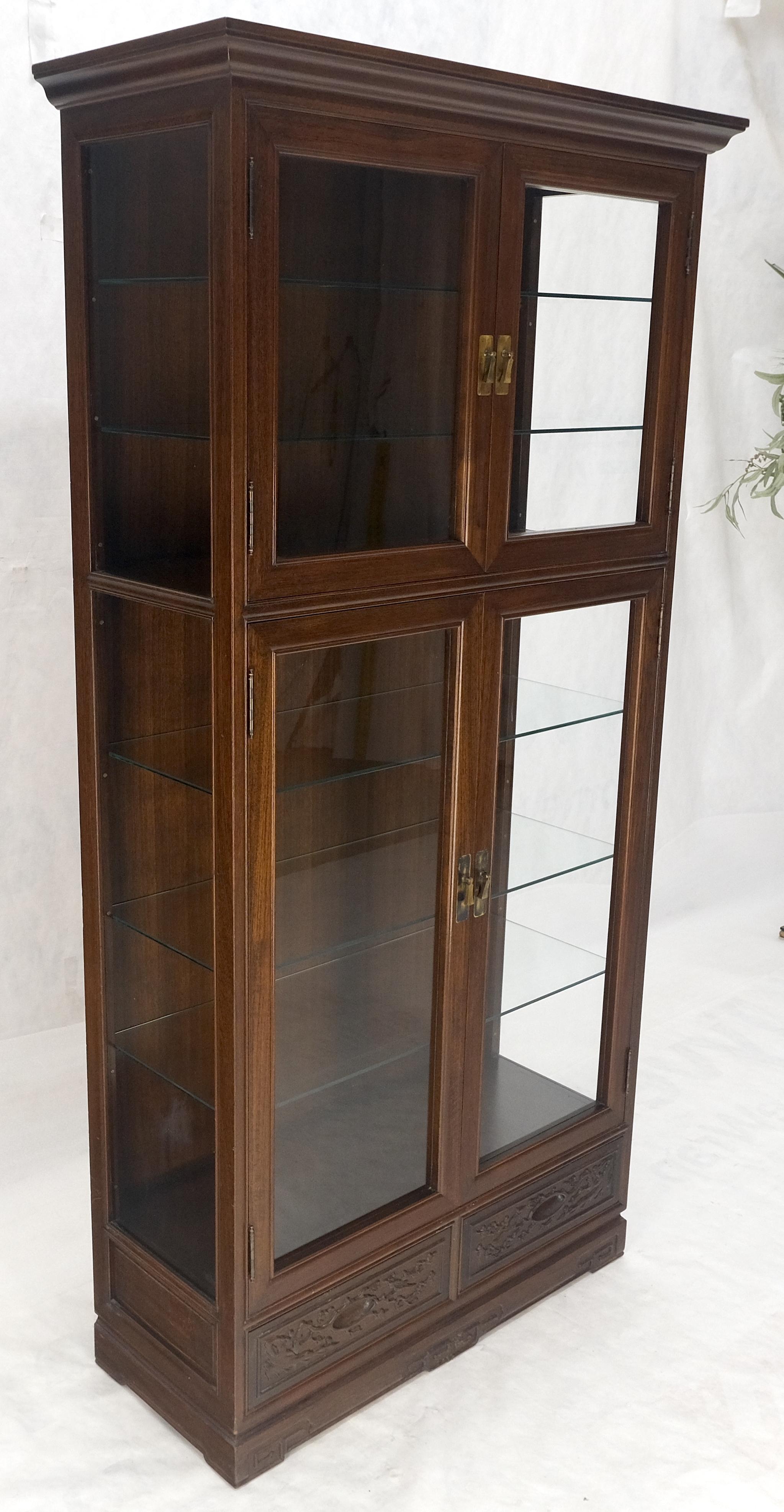 Laccato 4 ante in teak intagliato 5 ripiani 2 cassetti in basso 72