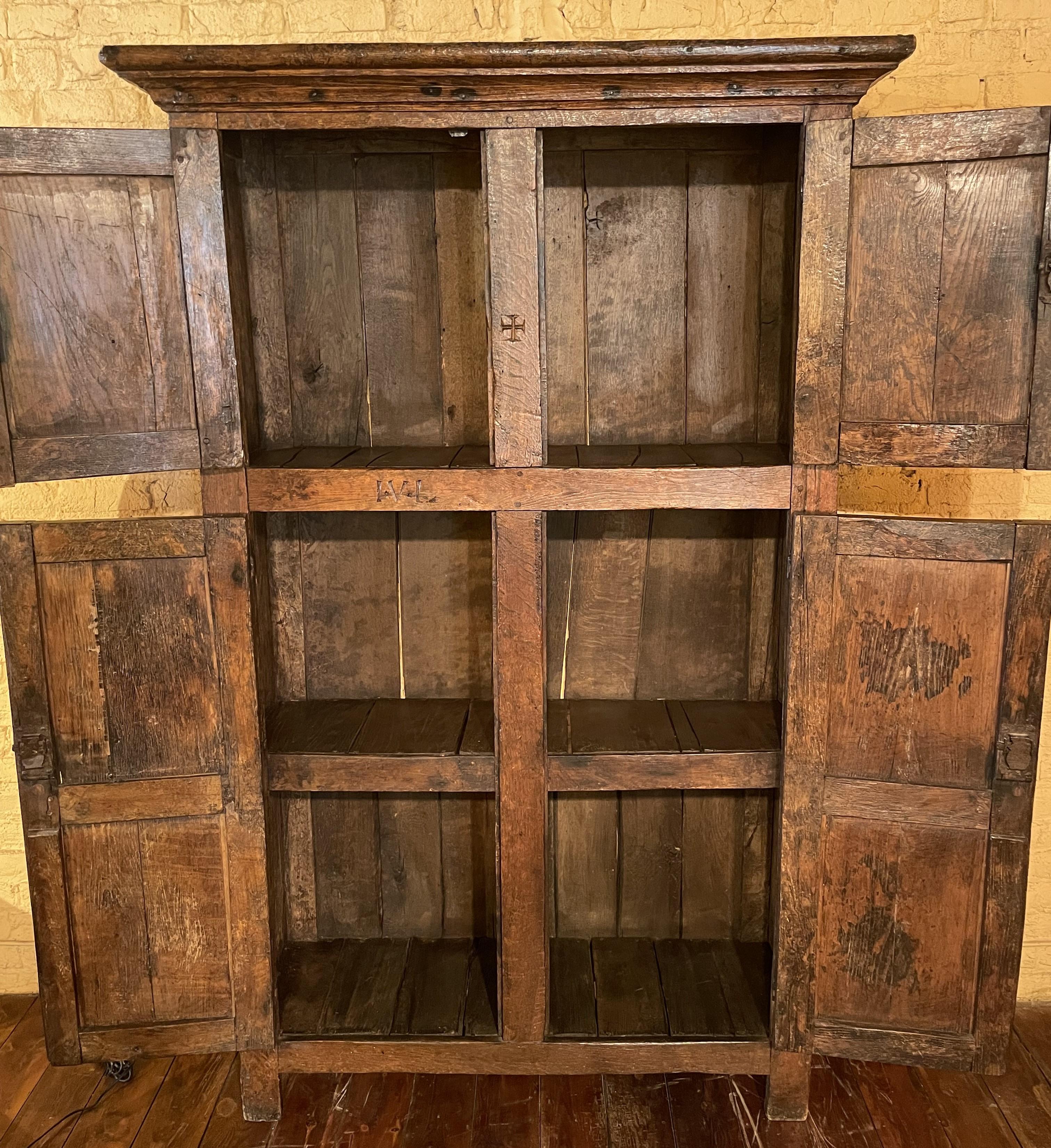 4 Doors Cupboard or Wardrobe Gothic Period in Oak, 15th Century For Sale 1