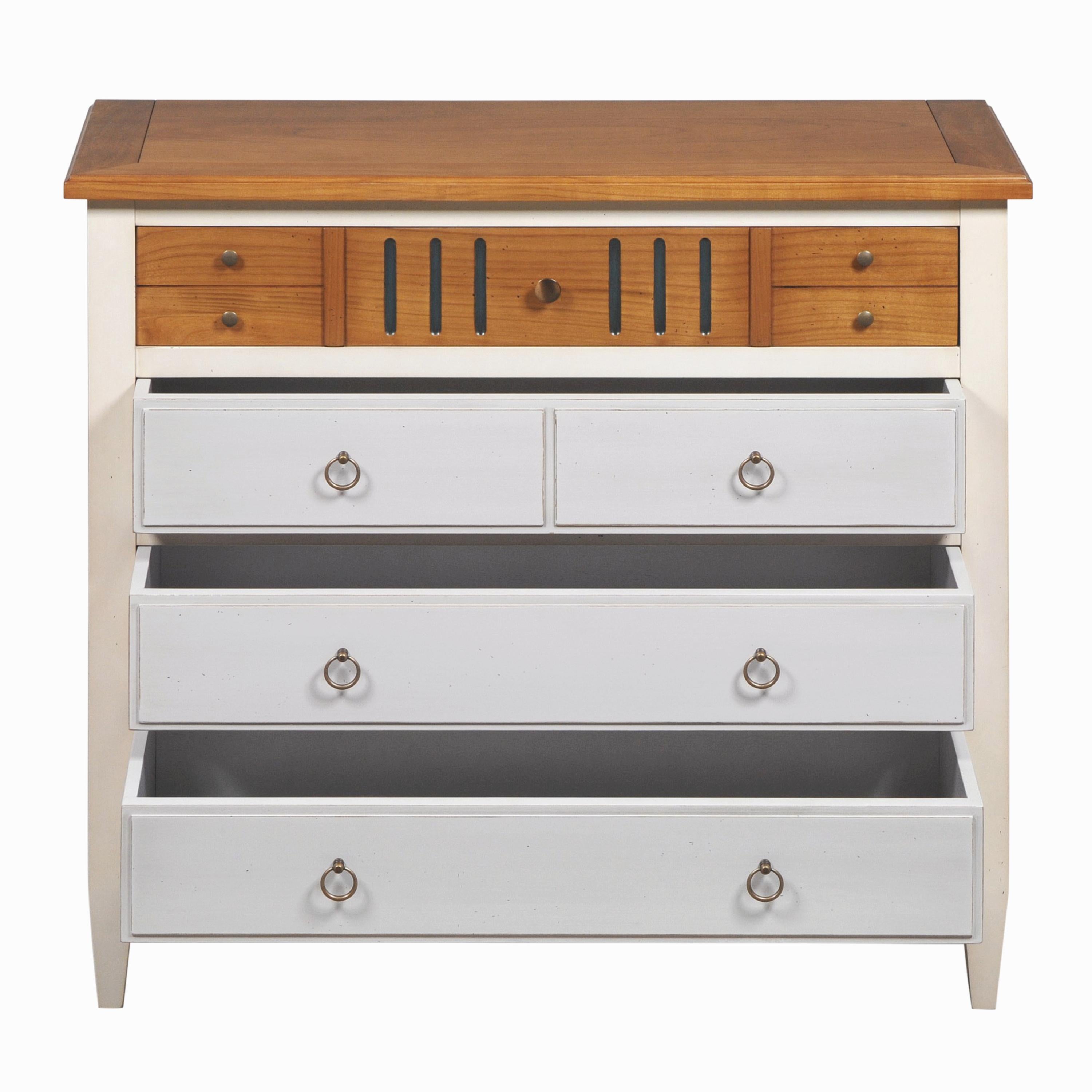 Neoclassical Directoire 4 Drawer Chest in solid Cherry,  white and grey lacquers, wood stain For Sale
