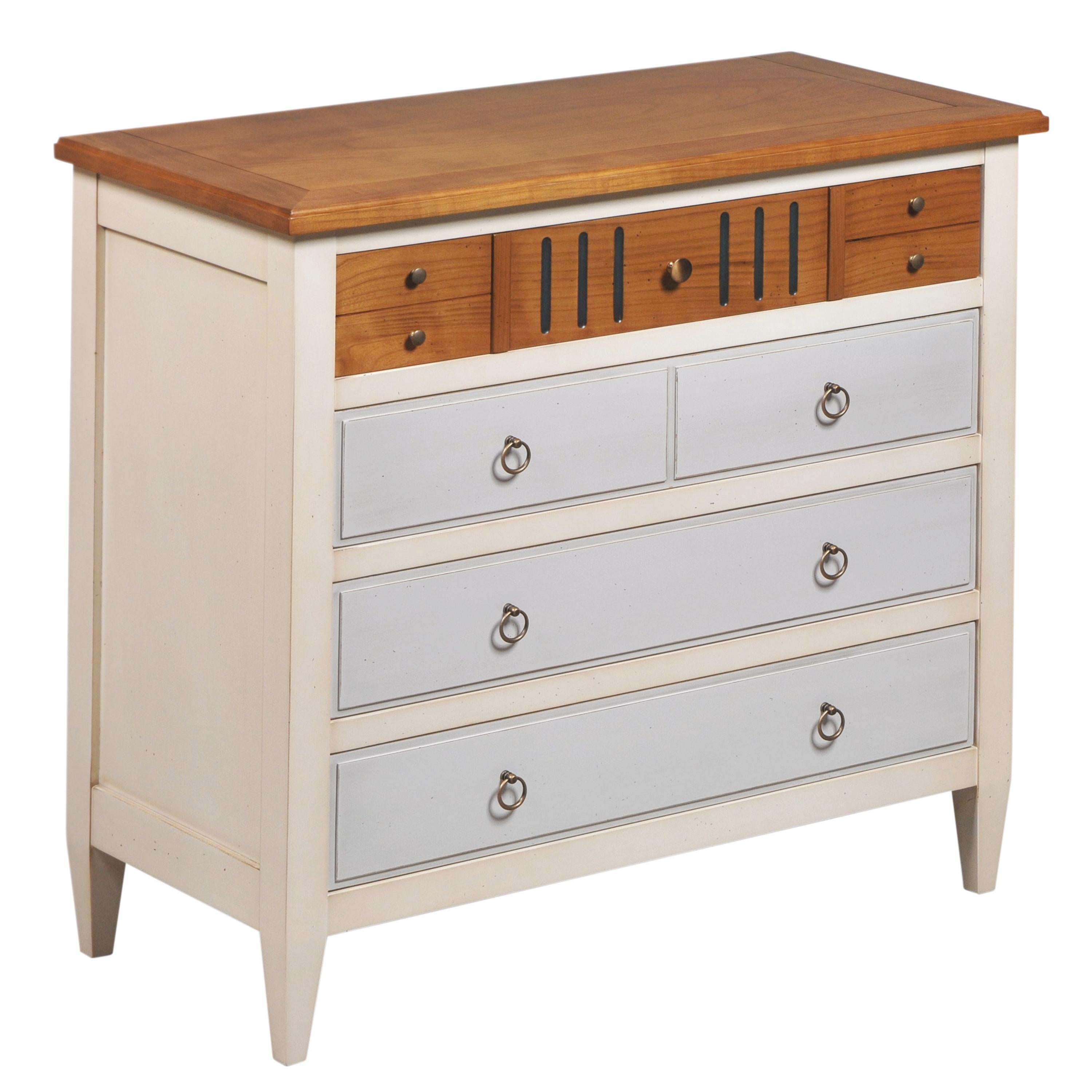 Contemporary Directoire 4 Drawer Chest in solid Cherry,  white and grey lacquers, wood stain For Sale