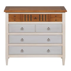 Directoire 4 Drawer Chest in solid Cherry,  white and grey lacquers, wood stain