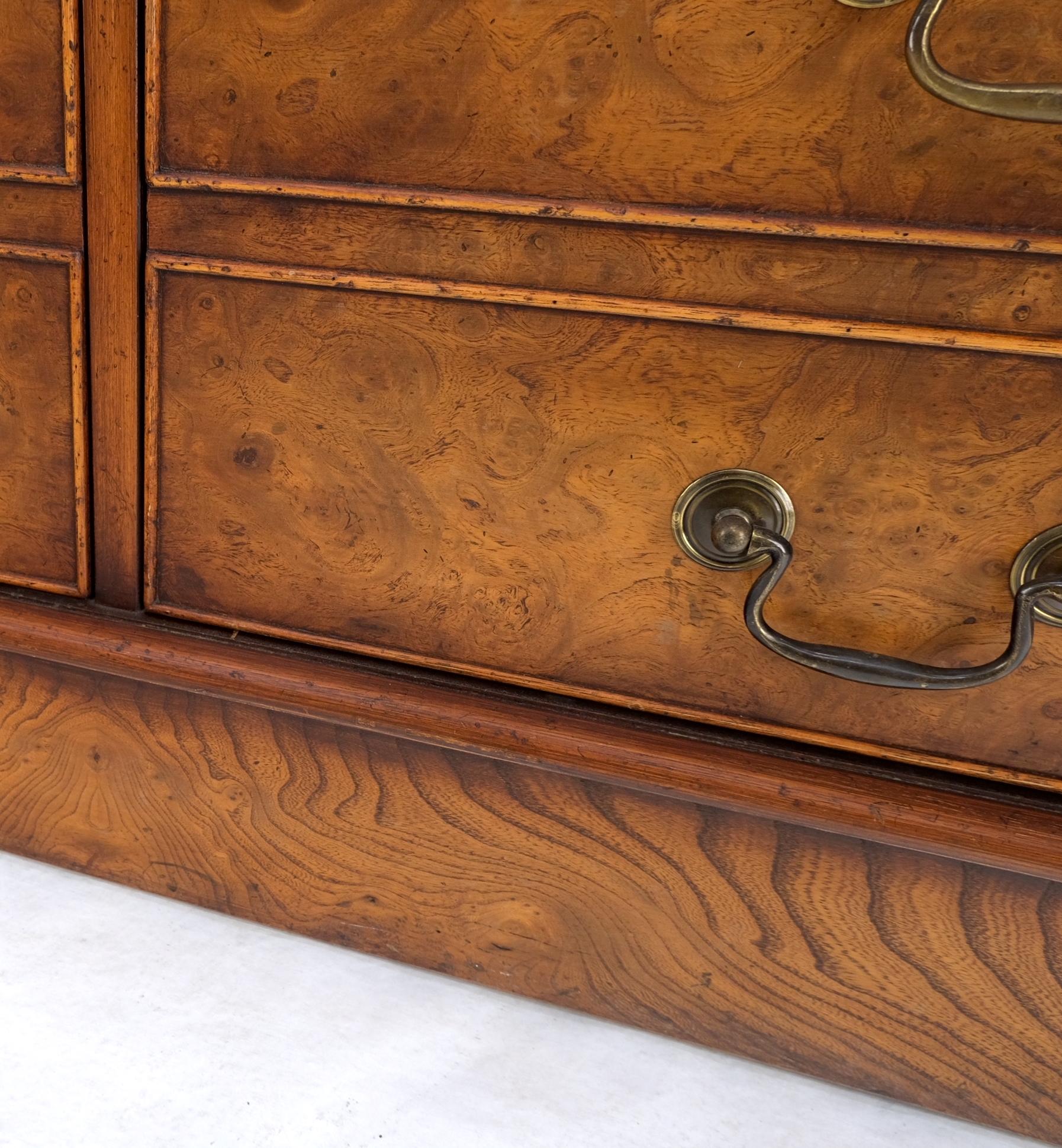 4 Drawers Embossed Leather Top Burl Wood File Cabinet Credenza w/ Key MINT For Sale 2