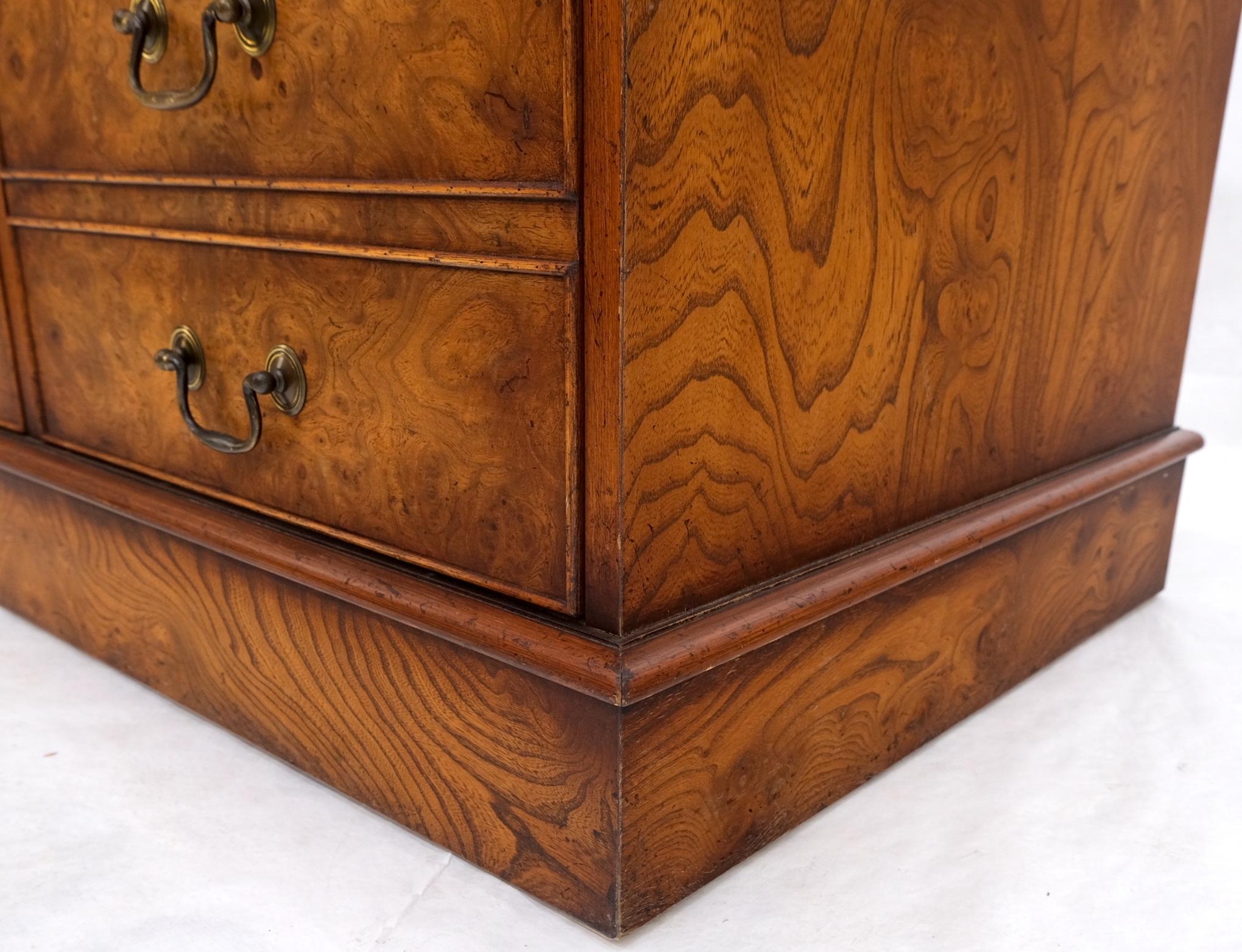 4 Drawers Embossed Leather Top Burl Wood File Cabinet Credenza w/ Key MINT For Sale 3