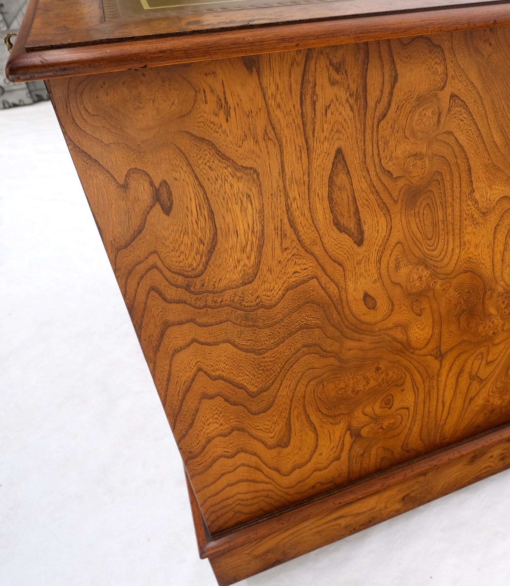 4 Drawers Embossed Leather Top Burl Wood File Cabinet Credenza w/ Key MINT For Sale 4