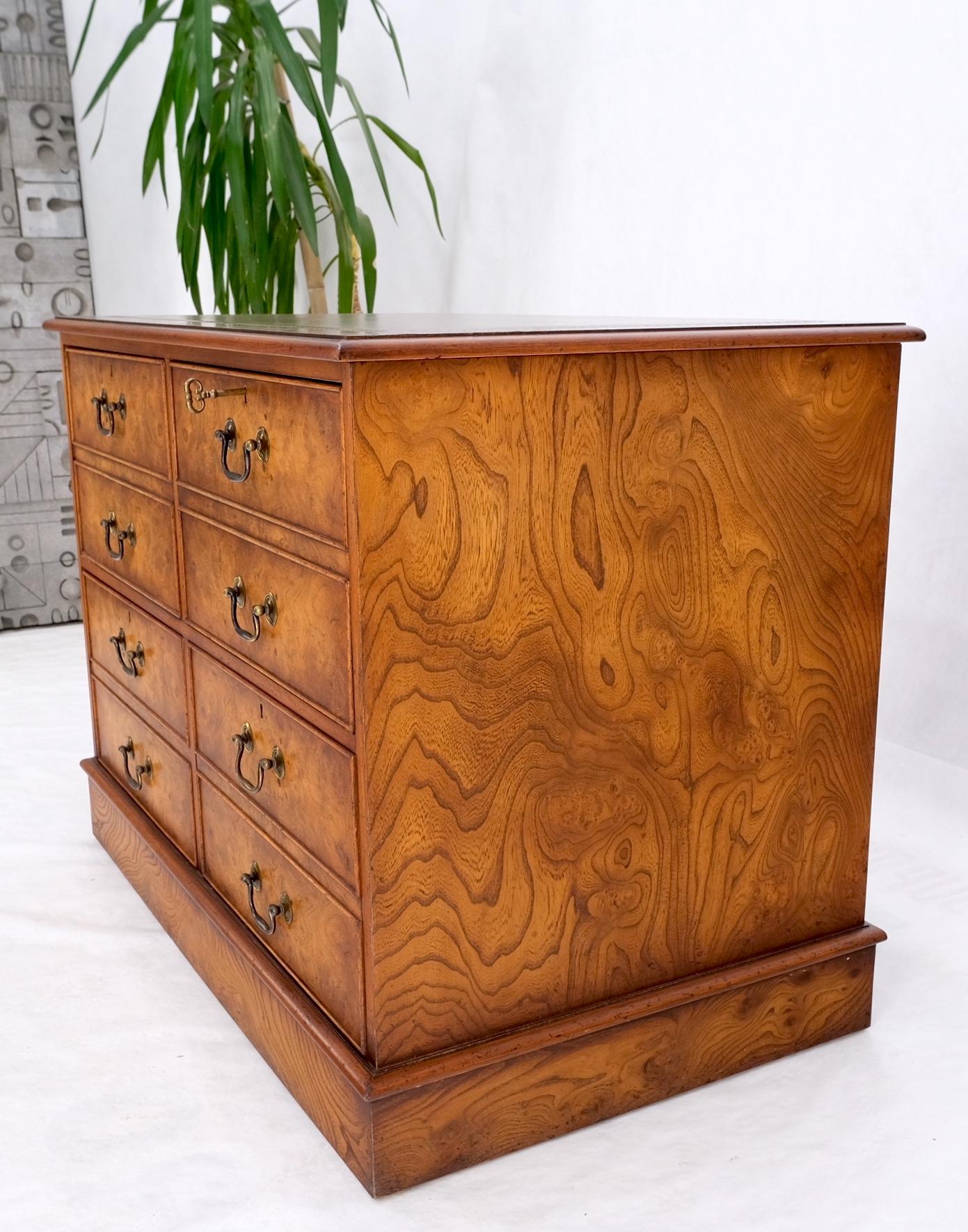 4 Drawers Embossed Leather Top Burl Wood File Cabinet Credenza w/ Key MINT For Sale 7