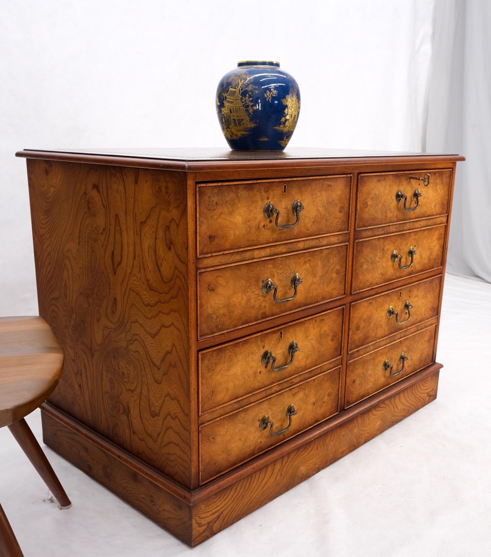 4 Drawers Embossed Leather Top Burl Wood File Cabinet Credenza w/ Key MINT 9