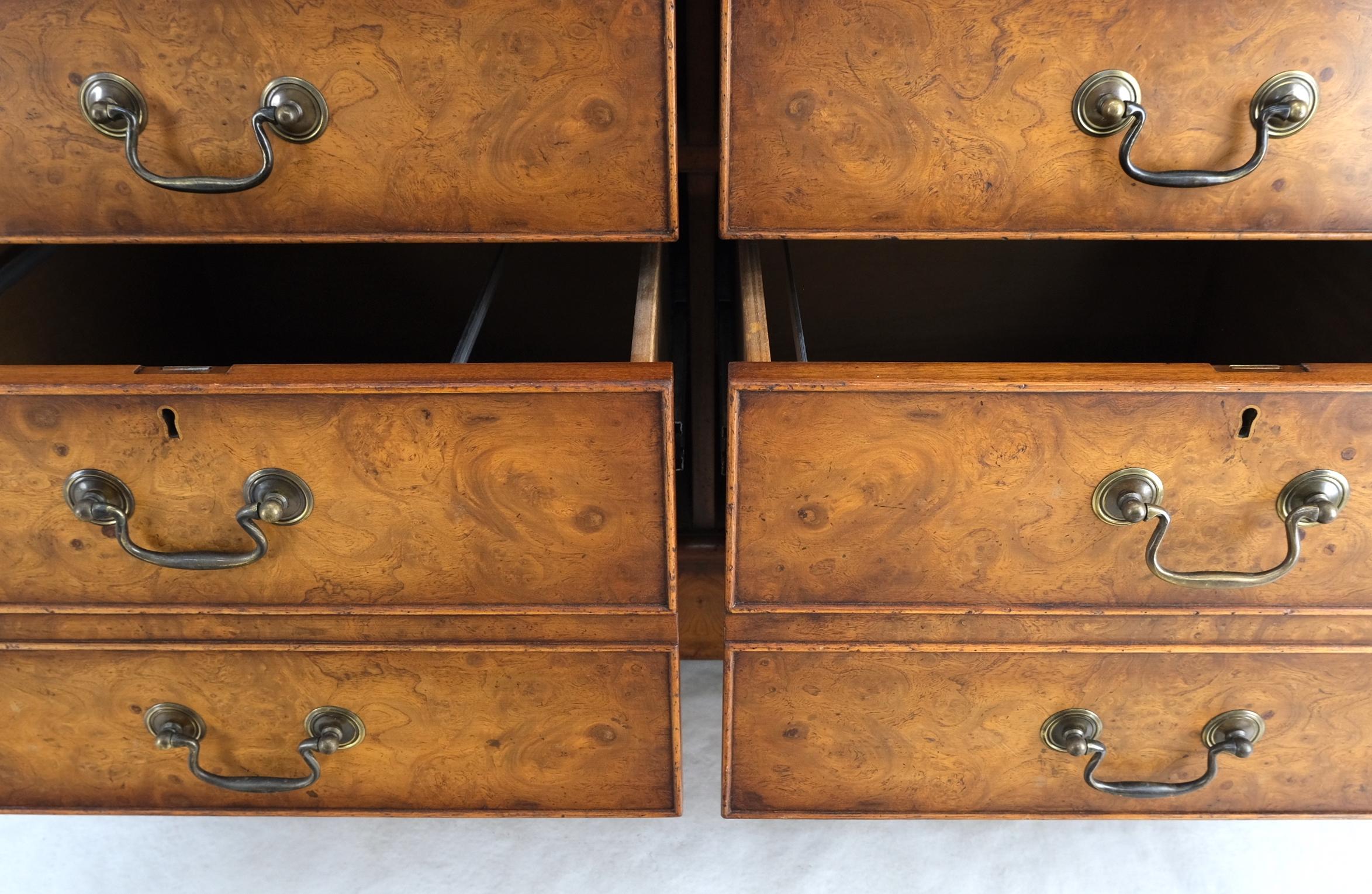 American 4 Drawers Embossed Leather Top Burl Wood File Cabinet Credenza w/ Key MINT For Sale