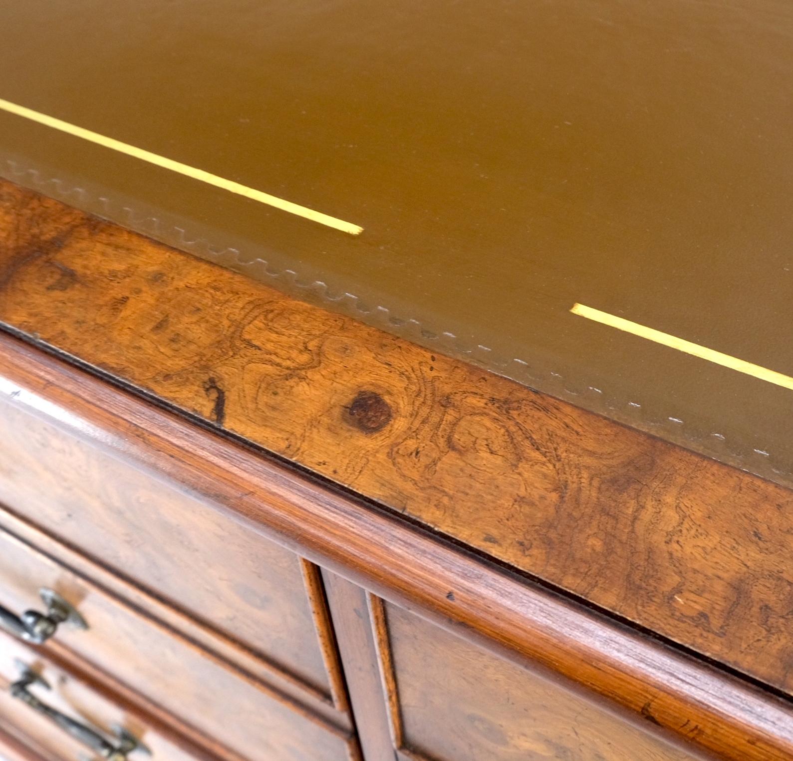 Walnut 4 Drawers Embossed Leather Top Burl Wood File Cabinet Credenza w/ Key MINT