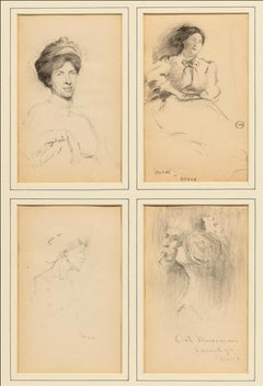 Antique 4 Drawings by a Boston Artist, Signed 1908, D1