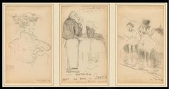 Antico 3 disegni di un artista di Boston, firmato il 2 giugno 1908, D2