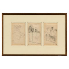 Antico 3 disegni di un artista di Boston, firmato il 2 giugno 1908, D2