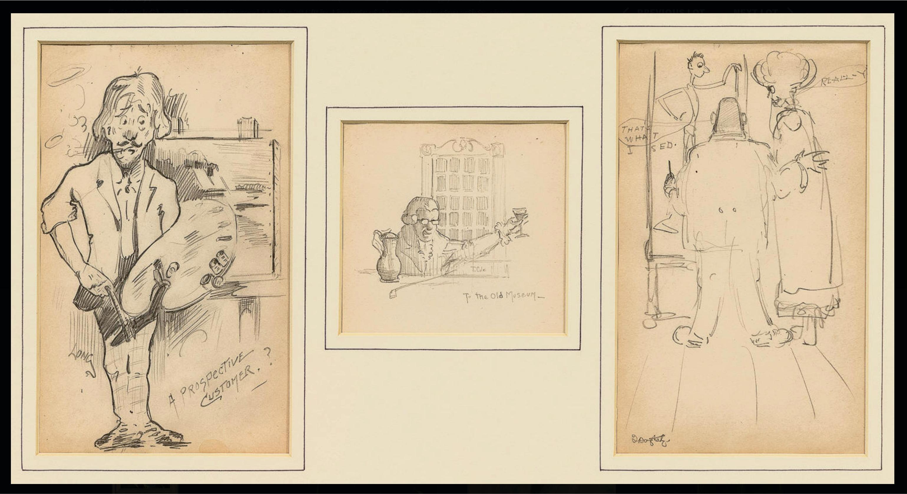 3 Drawings by a Boston Artist, Signed Early 20th Century, D3
Three drawings of figures, two 7.75