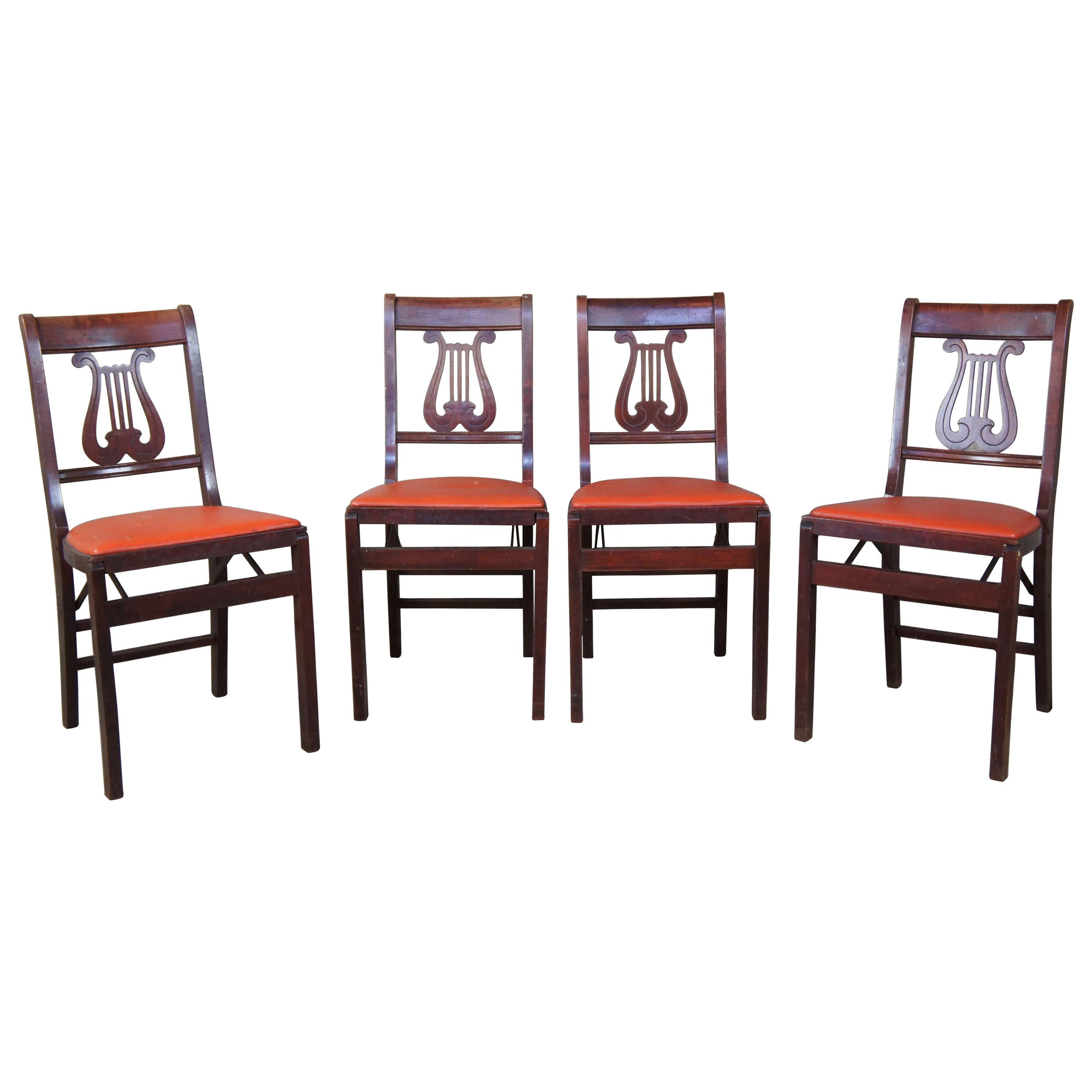 4 Duncan Phyfe Harp Back Stakmore Aristorcrats Folding Furniture Game Chairs MCM