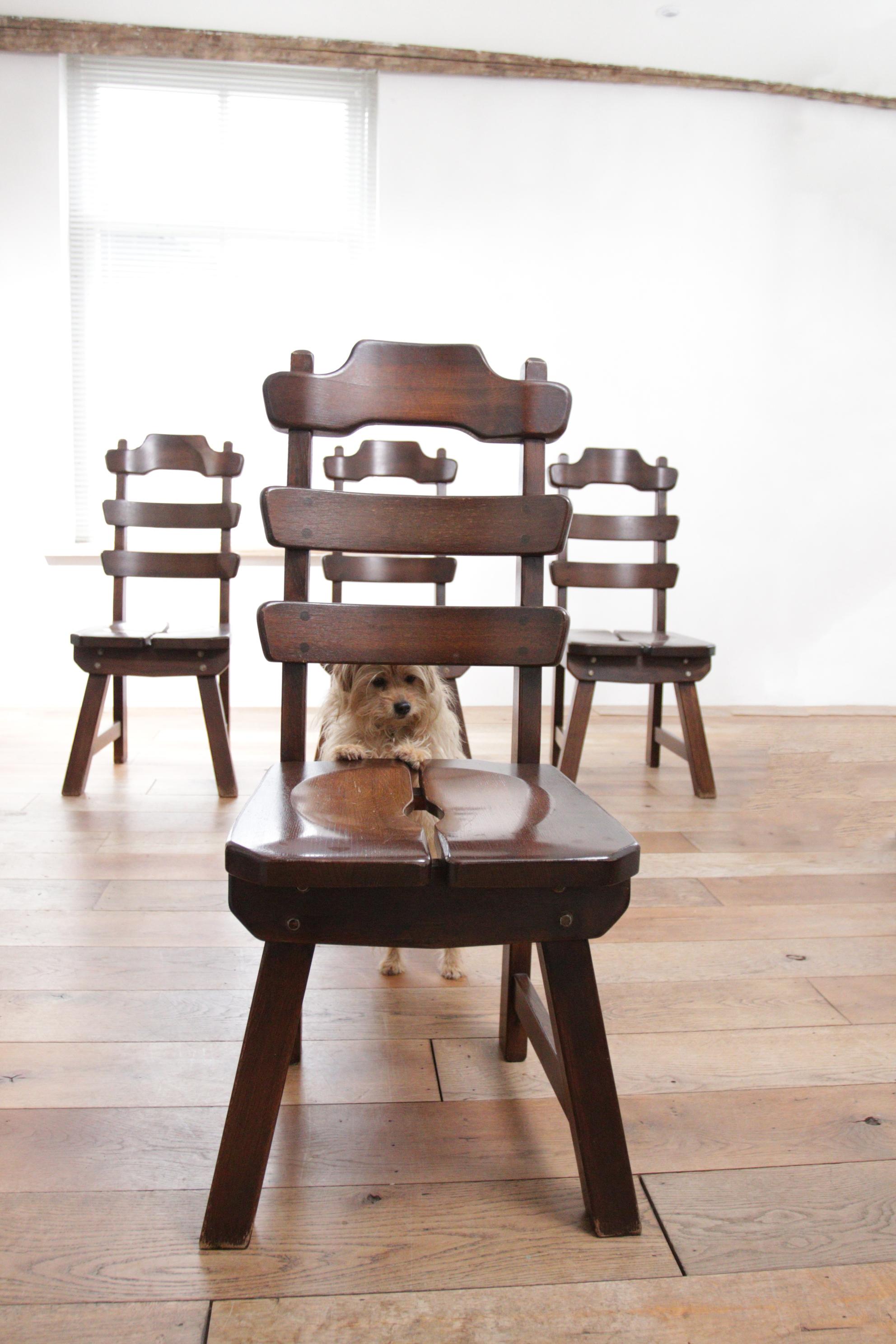 4 Dutch Brutalist Oak Ladderback Dining Wabi Sabi Room Chairs For Sale 9