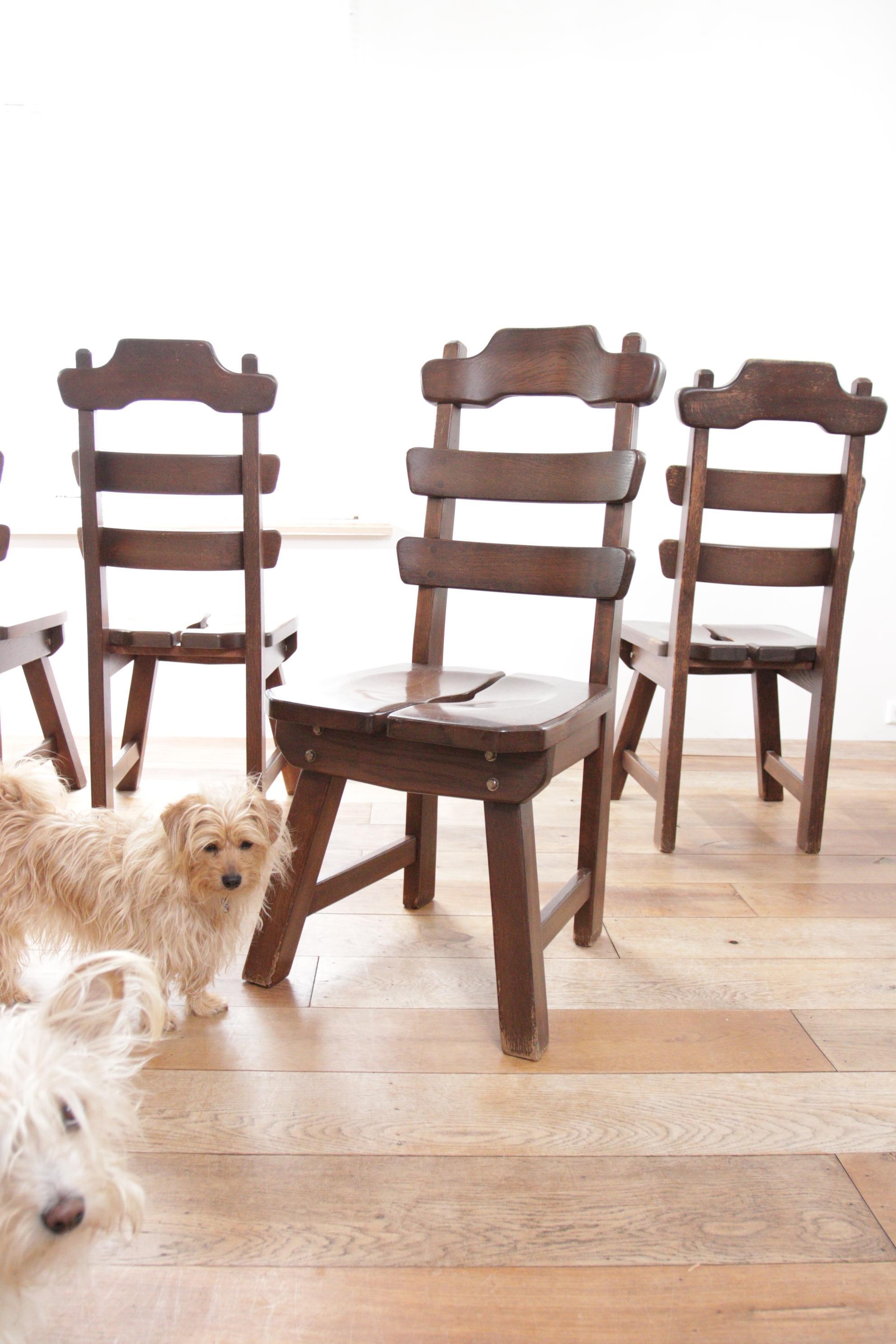 4 Dutch Brutalist Oak Ladderback Dining Wabi Sabi Room Chairs For Sale 11