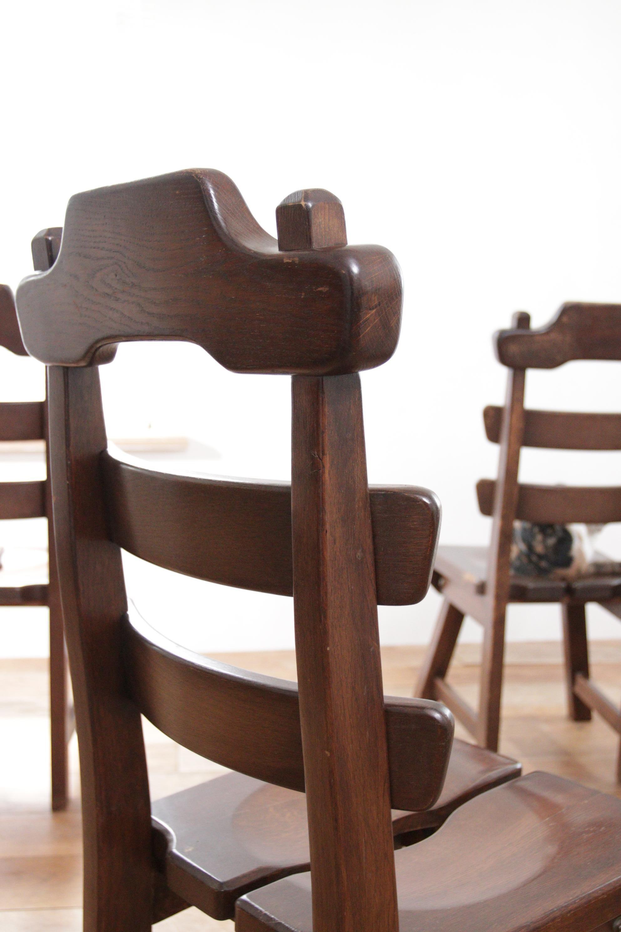 4 Dutch Brutalist Oak Ladderback Dining Wabi Sabi Room Chairs For Sale 14