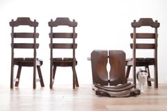 4 Dutch Brutalist Oak Ladderback Dining Wabi Sabi Room Chairs