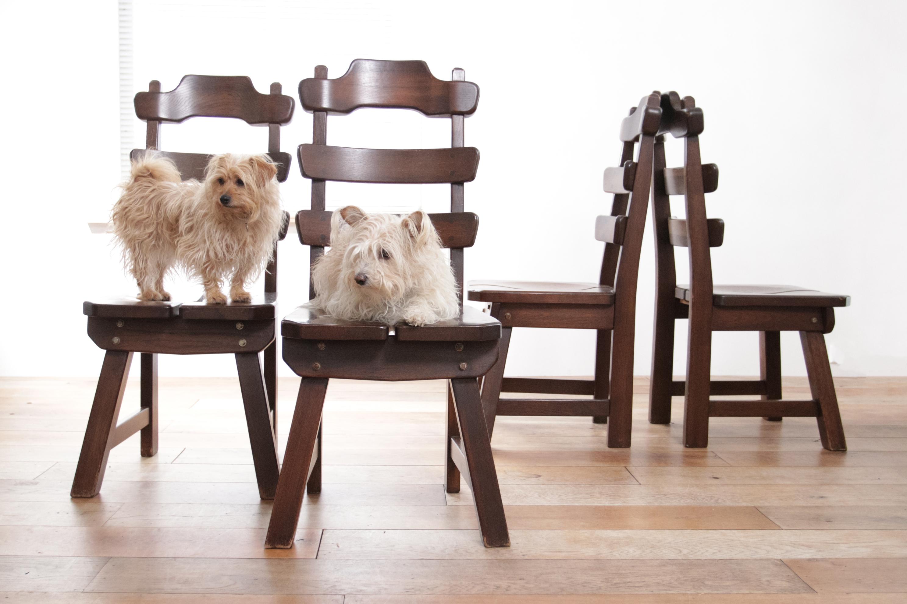 4 Dutch Brutalist Oak Ladderback Dining Wabi Sabi Room Chairs For Sale 1