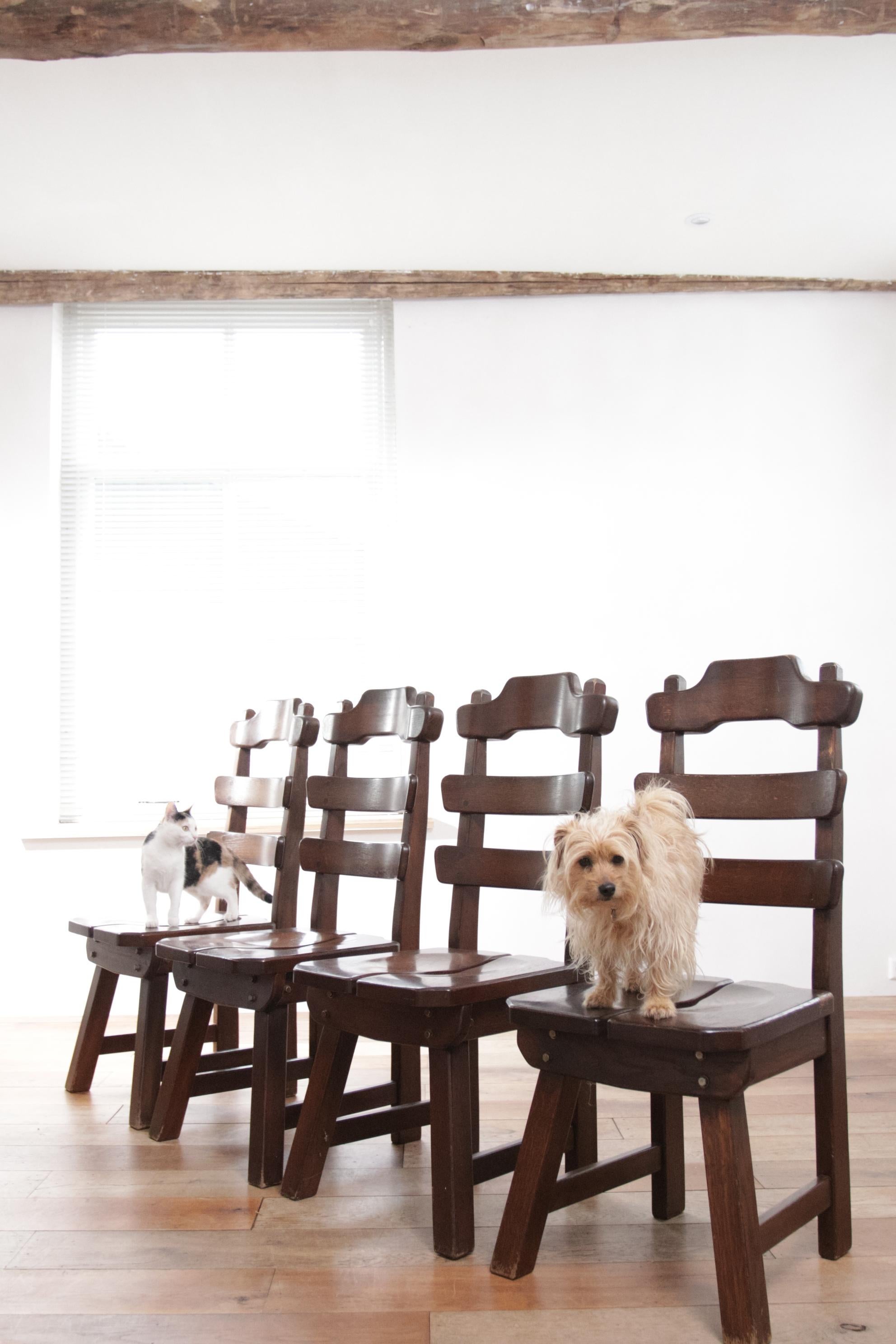 4 Dutch Brutalist Oak Ladderback Dining Wabi Sabi Room Chairs For Sale 2