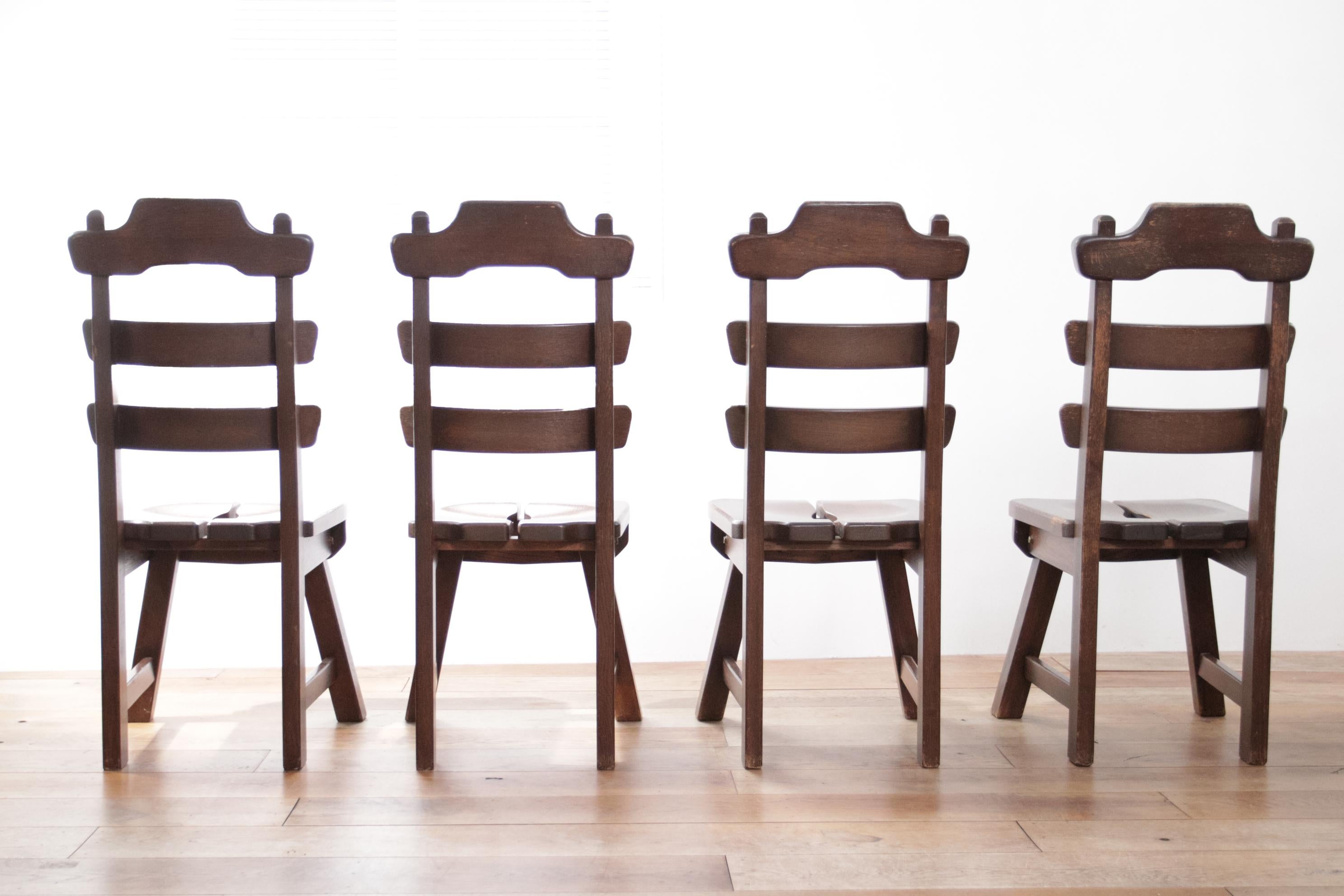 4 Dutch Brutalist Oak Ladderback Dining Wabi Sabi Room Chairs For Sale 4
