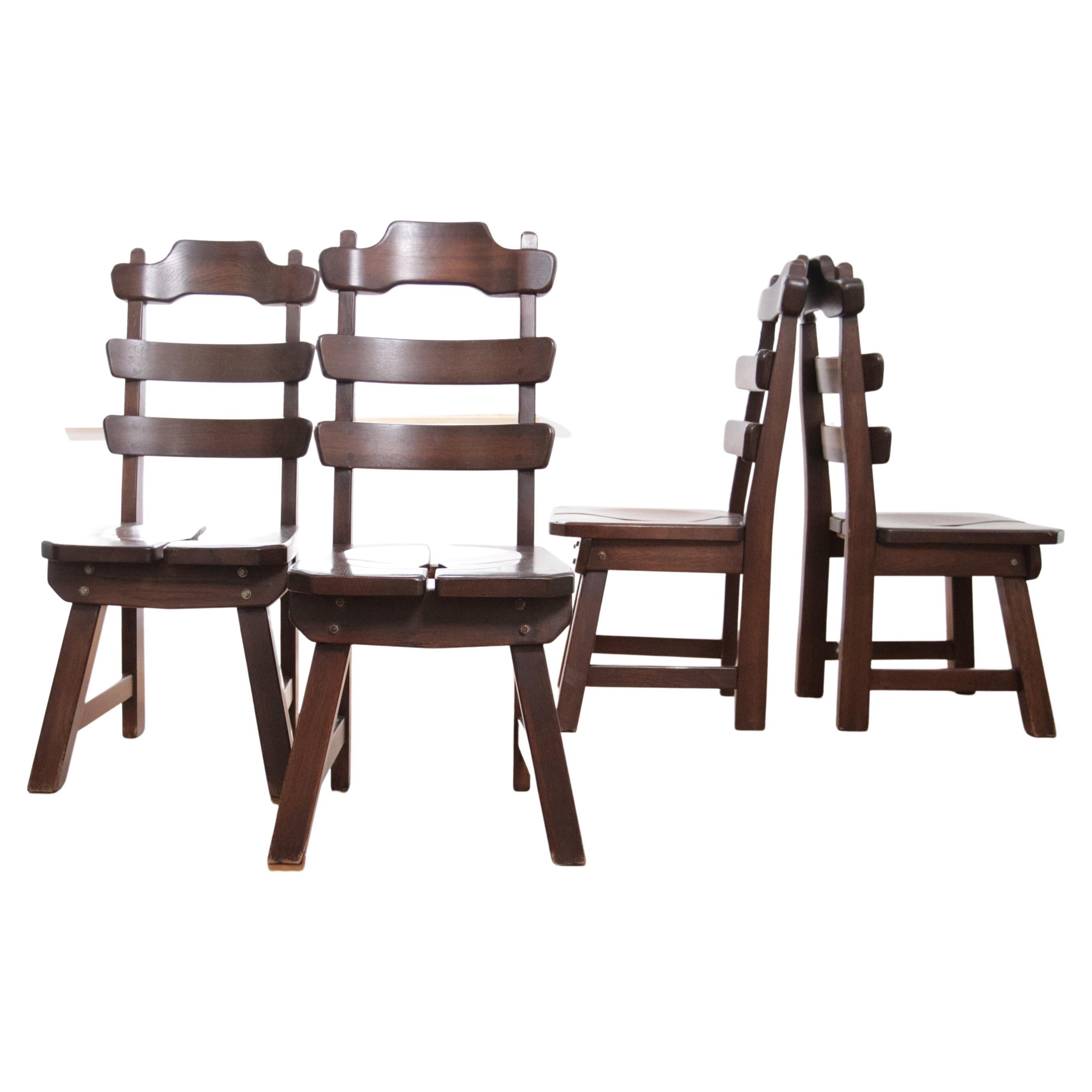 4 Dutch Brutalist Oak Ladderback Dining Wabi Sabi Room Chairs