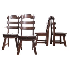 4 Dutch Brutalist Oak Ladderback Dining Wabi Sabi Room Chairs