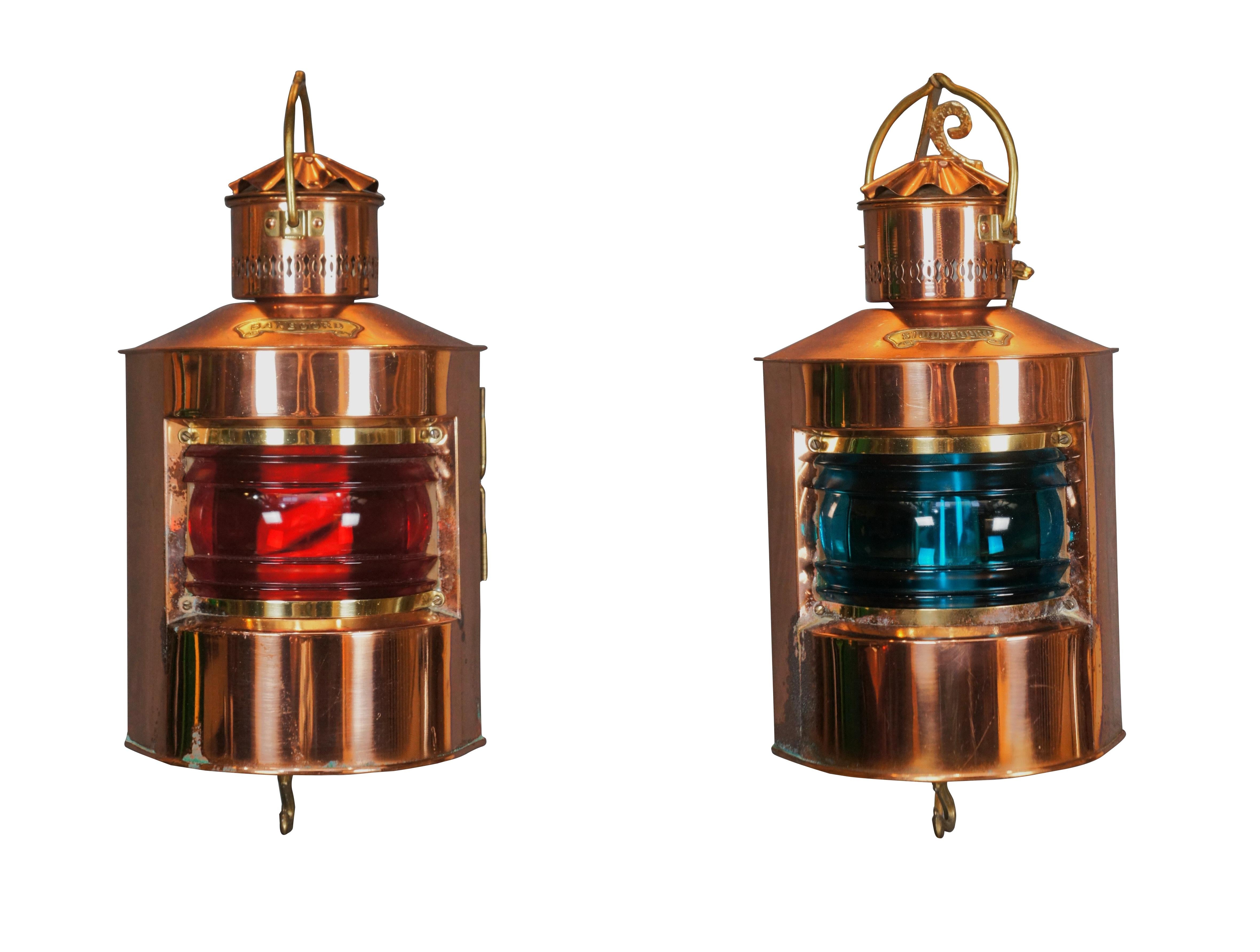 4 Dutch Copper Nautical Maritime Ship Lanterns Light Stuurboord Bakboord Holland In Good Condition In Dayton, OH