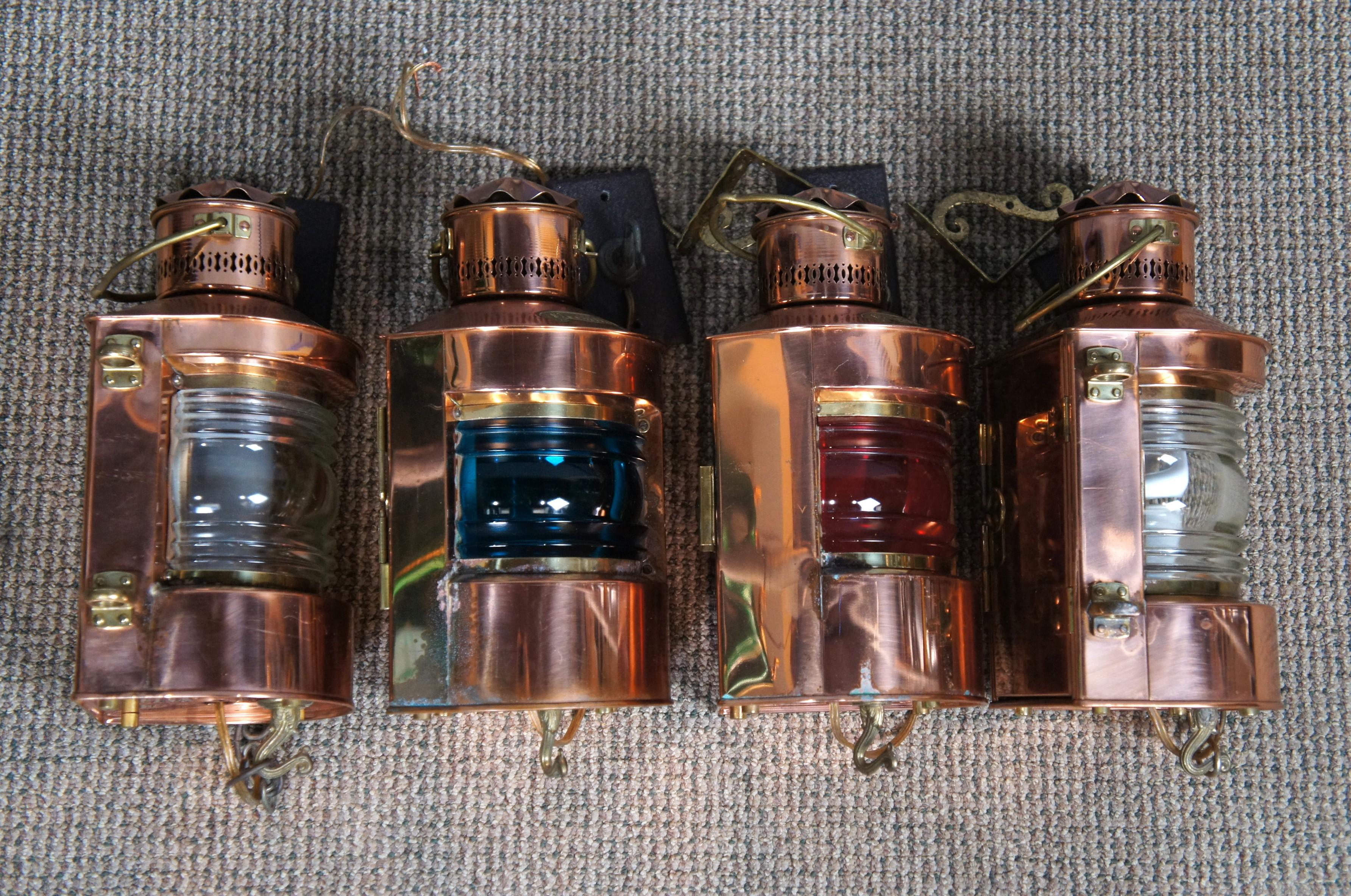 20th Century 4 Dutch Copper Nautical Maritime Ship Lanterns Light Stuurboord Bakboord Holland