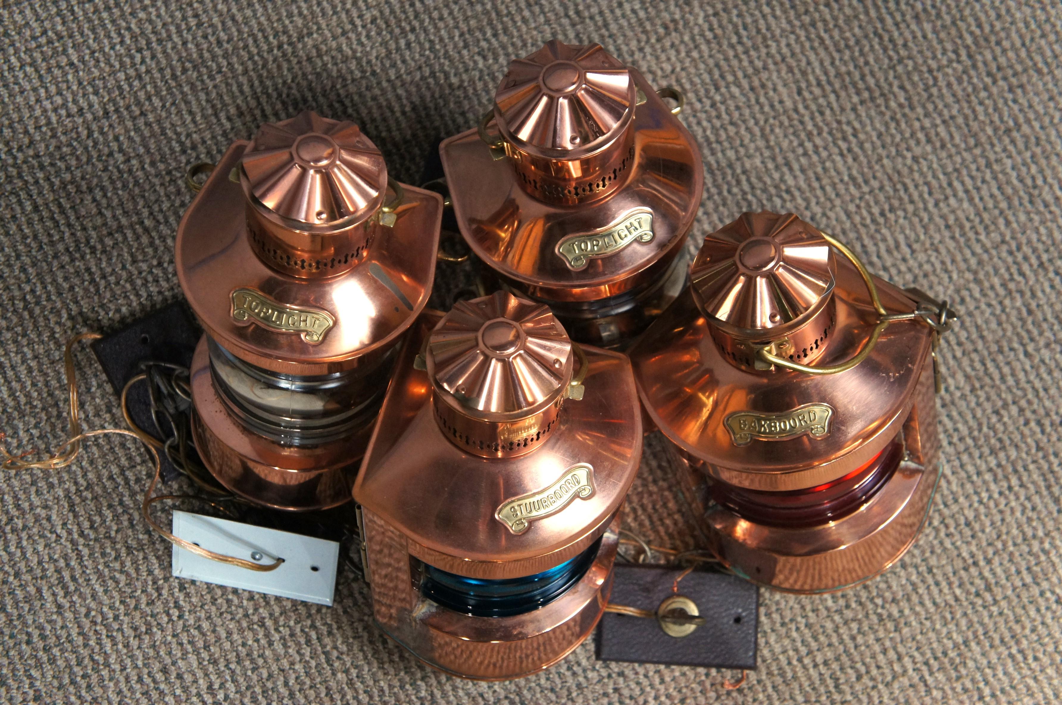4 Dutch Copper Nautical Maritime Ship Lanterns Light Stuurboord Bakboord Holland 4