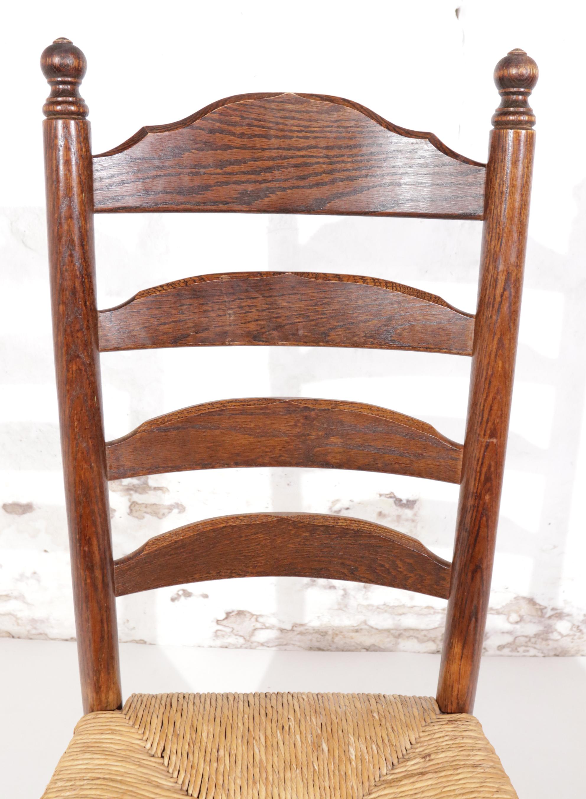 4 Dutch Ladder Back Oak Rush Seat Dining Chairs 2