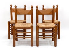 (4) Dutch Oak And Rush Country Dining Side Chairs, Circa 1950's