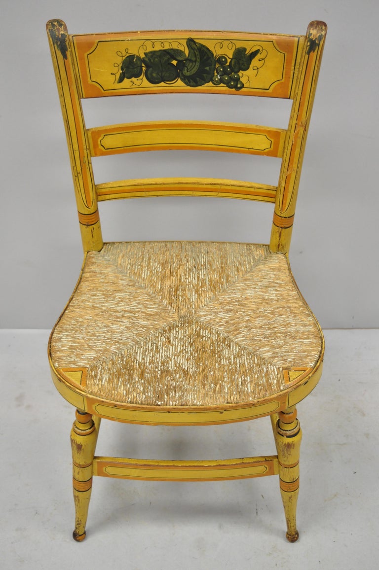 4 19th Century Bentwood Slat Back Rush Seat Yellow Paint Stenciled Dining Chairs at 1stDibs