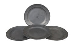4 Early American Antique Pewter Dinner Salad Side Plates Marked