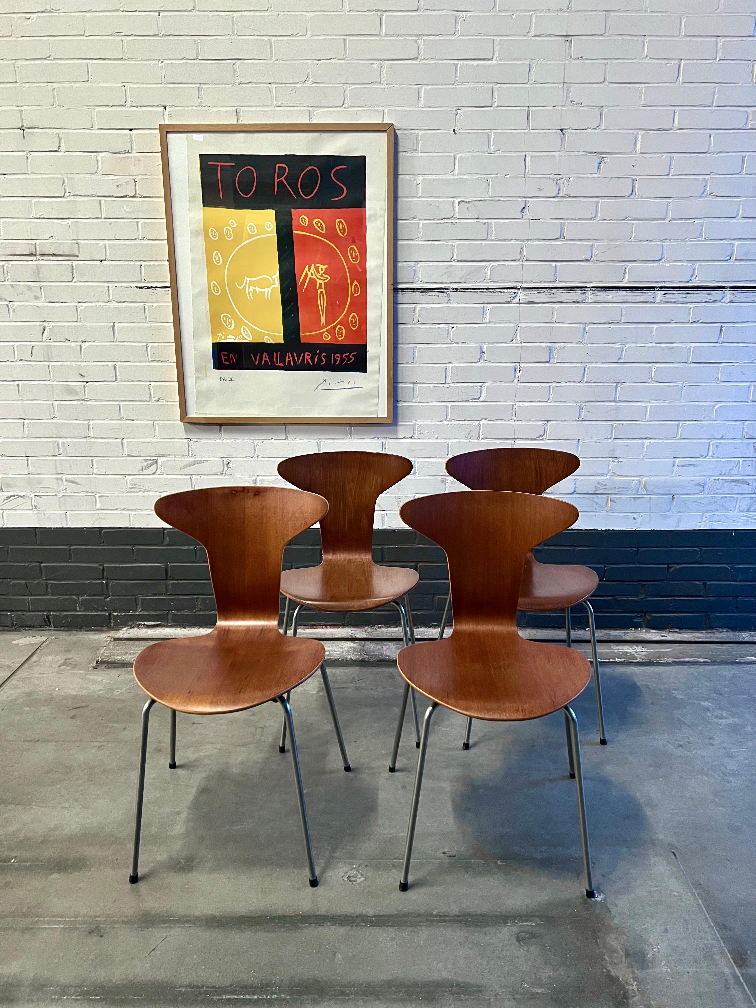 4 Early dining chairs by Arne Jacobsen for Fritz Hansen, 1957 For Sale 3