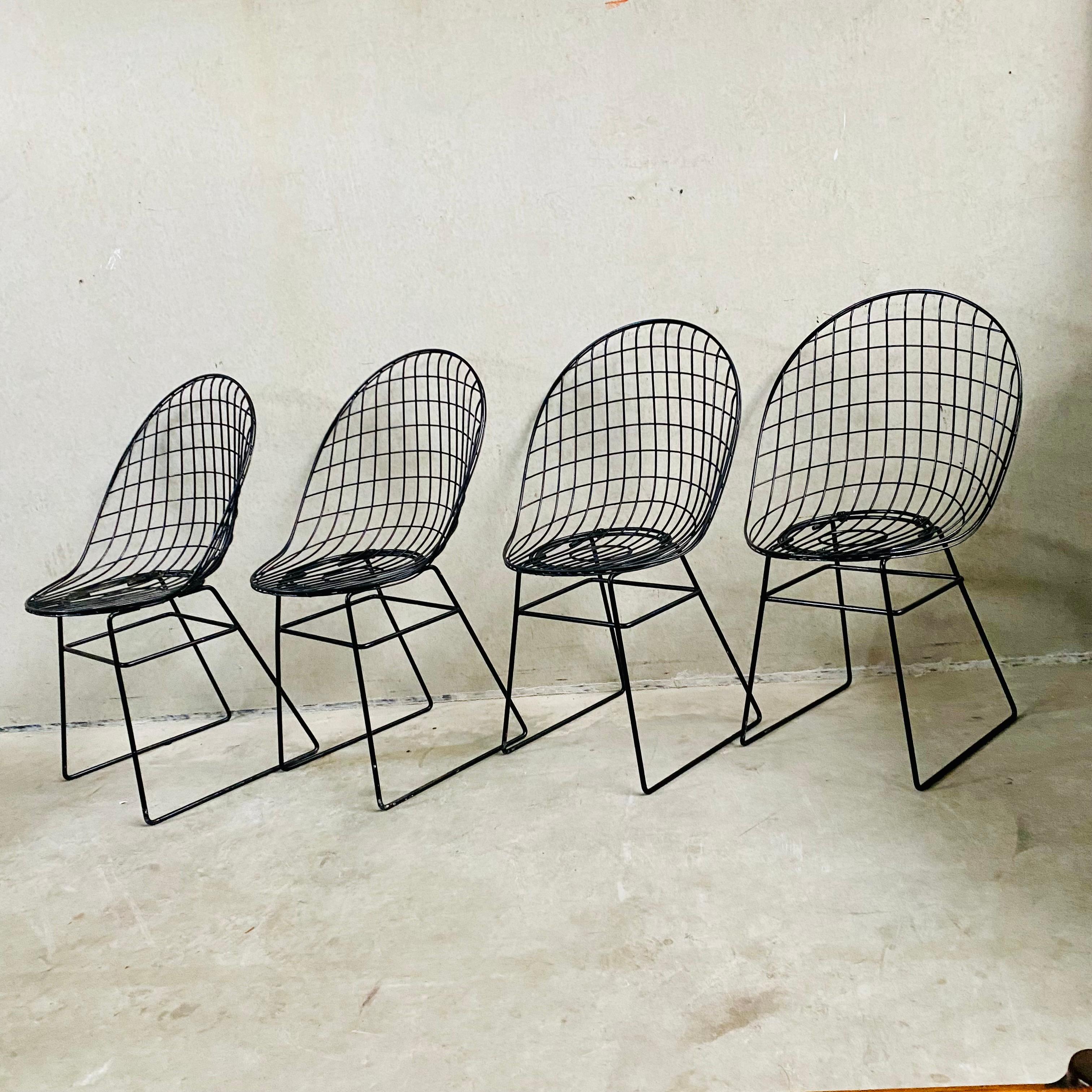 Mid-Century Modern 4 Early Edition Wire Chairs by Cees Braakman & A. Dekker for UMS Pastoe, 1950 For Sale