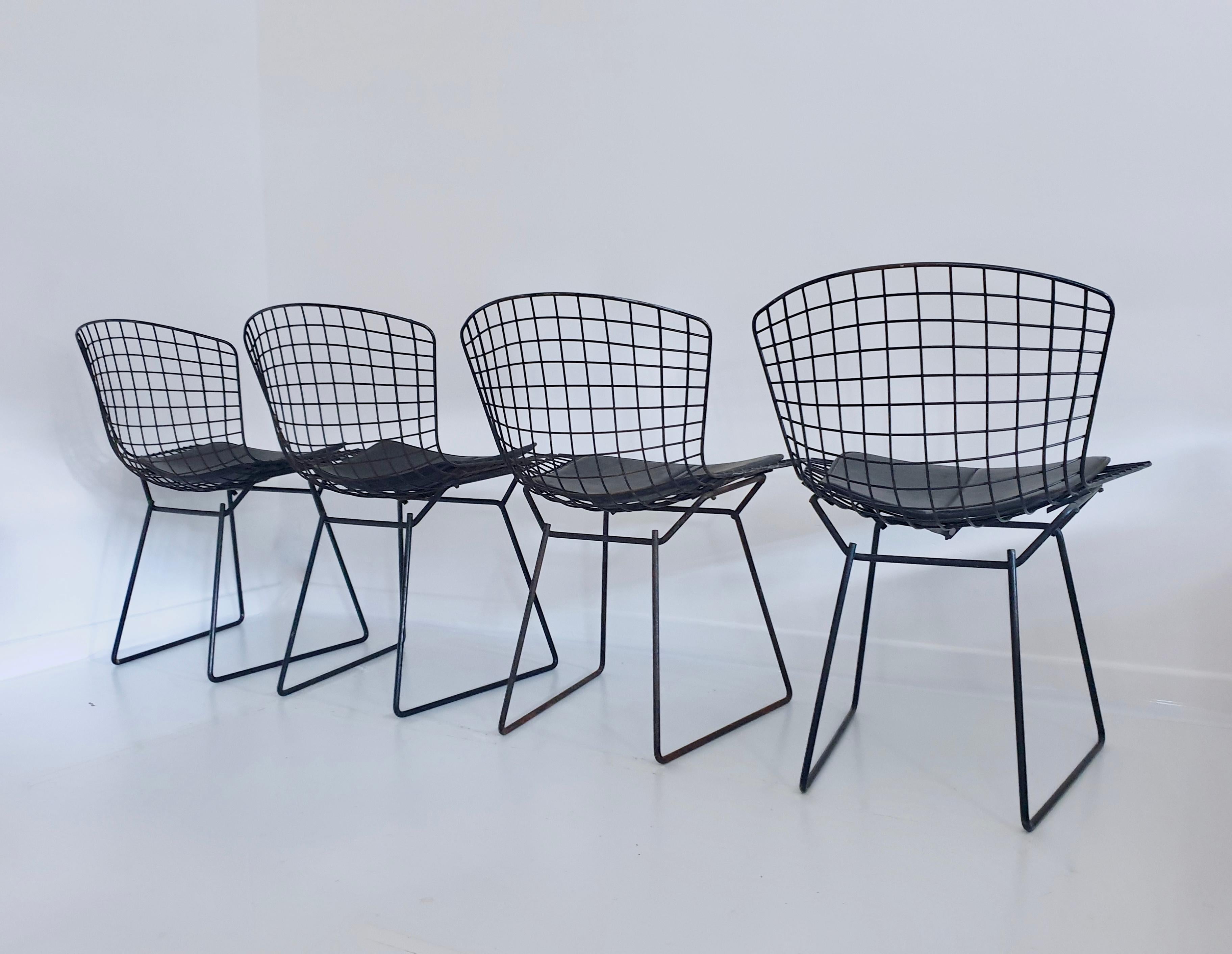 North American 4 Early Production Midcentury Black Bertoia Side Chairs by Knoll, circa 1960