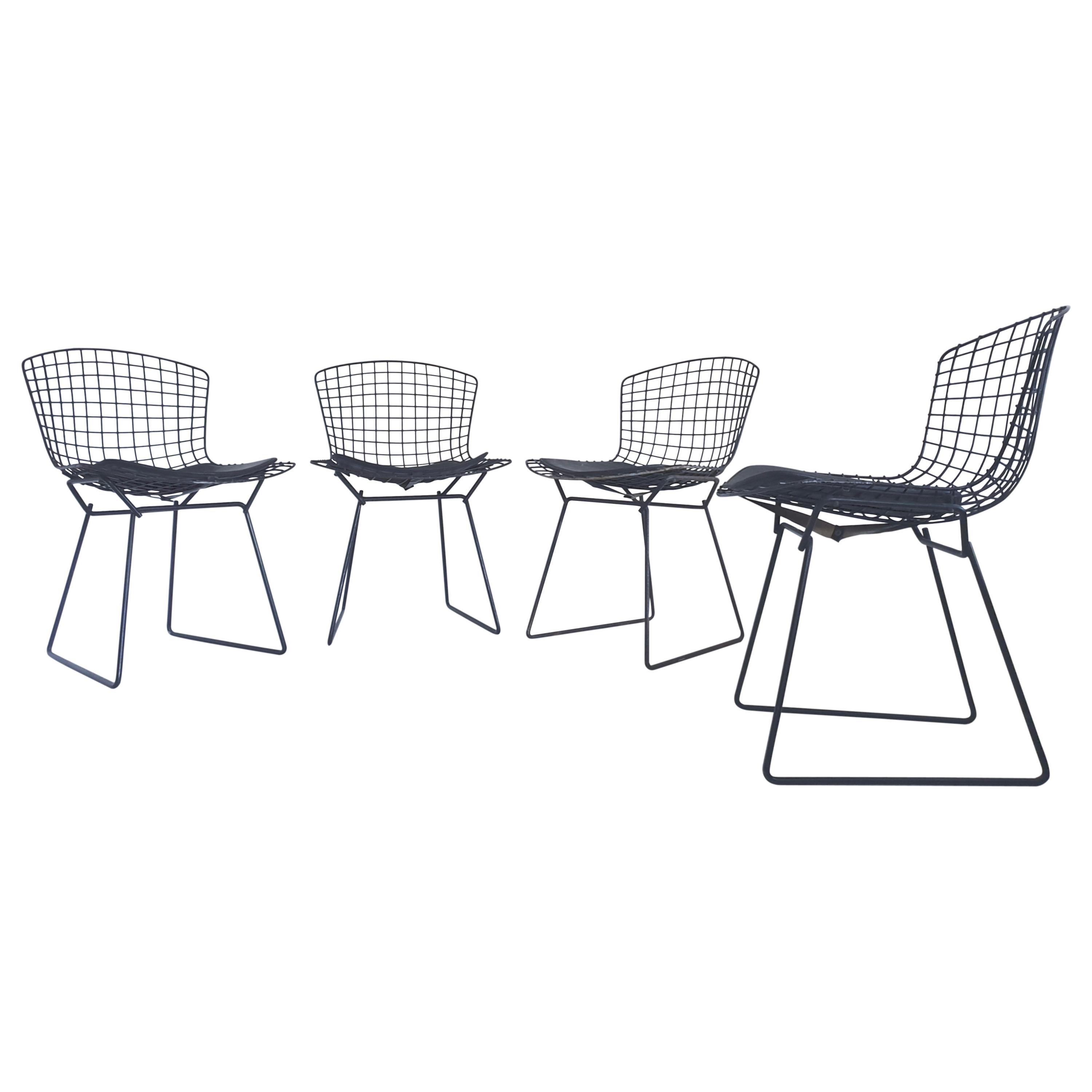 4 Early Production Midcentury Black Bertoia Side Chairs by Knoll, circa 1960