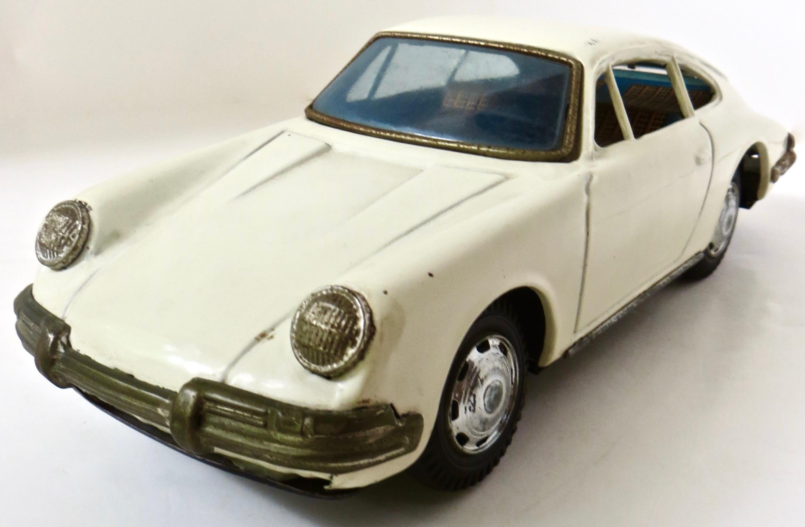 (4) Early Vintage All Original Toy Cars. Porsche, Limo, Lehman Sedan, Race Car For Sale 2