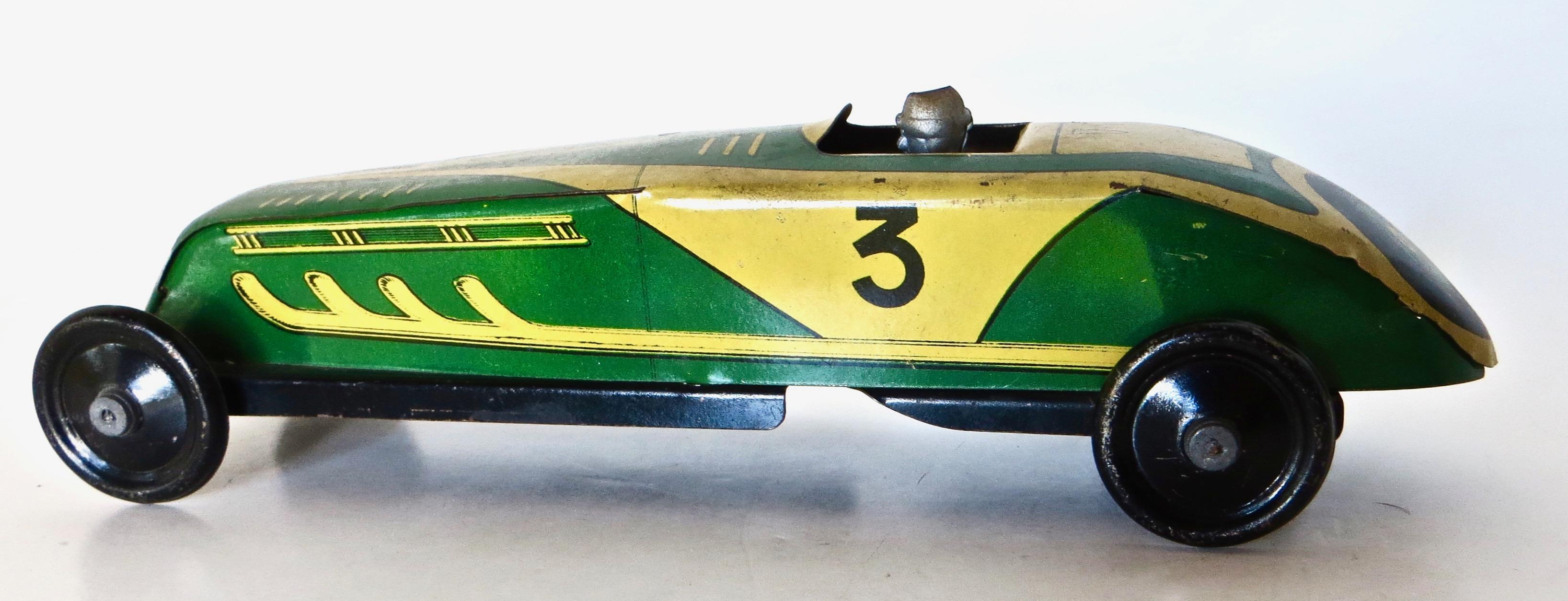(4) Early Vintage All Original Toy Cars. Porsche, Limo, Lehman Sedan, Race Car For Sale 6