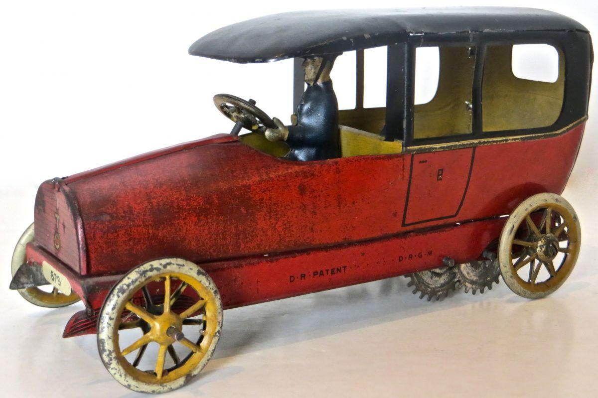 (4) Early Vintage All Original Toy Cars. Porsche, Limo, Lehman Sedan, Race Car For Sale 11