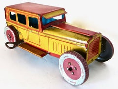 (4) Early Vintage All Original Toy Cars. Porsche, Limo, Lehman Sedan, Race Car